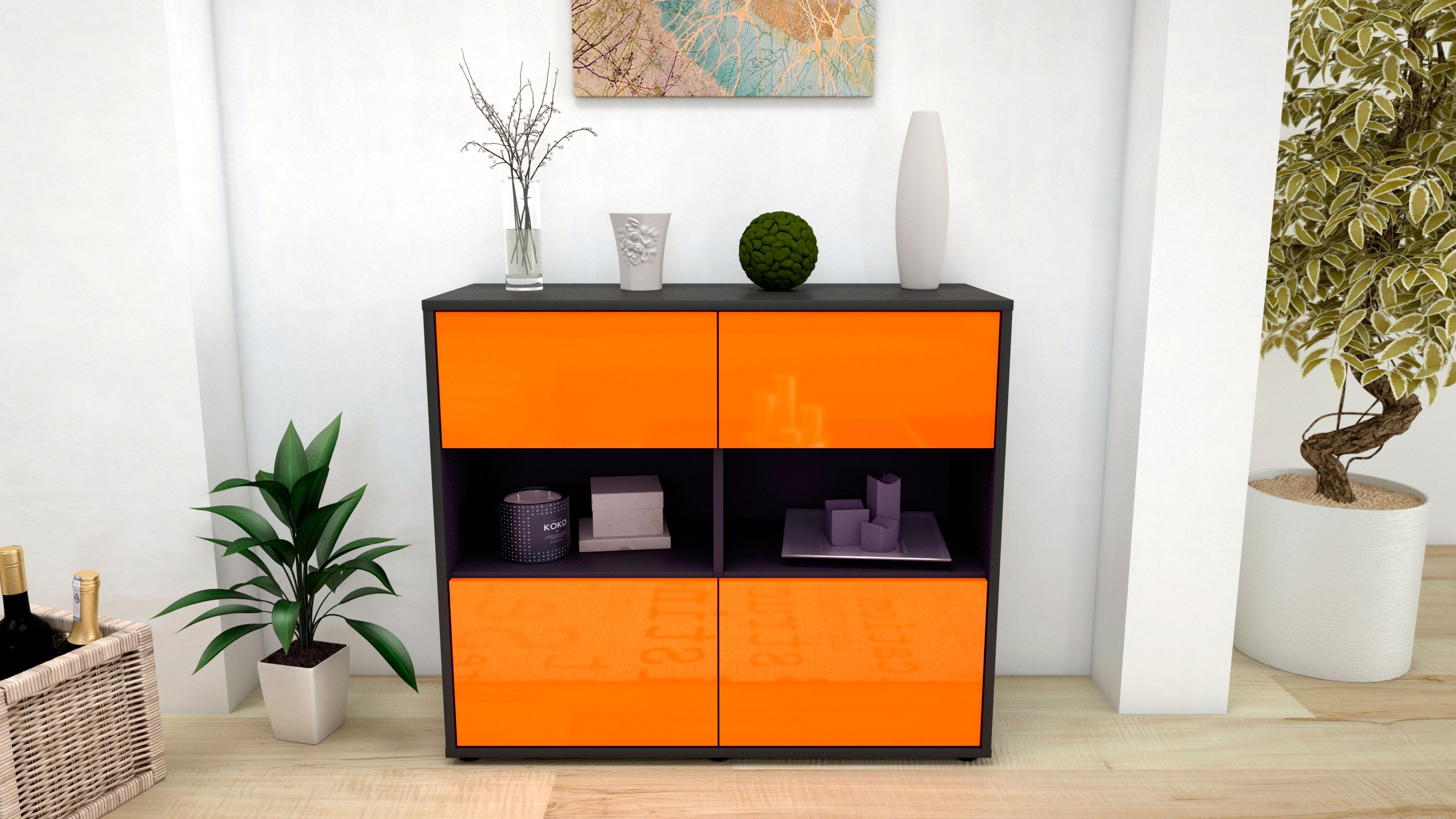 Sideboard - Carmen - Design Hochglanz - Freistehend mit Push to open  92 cm Anthrazit