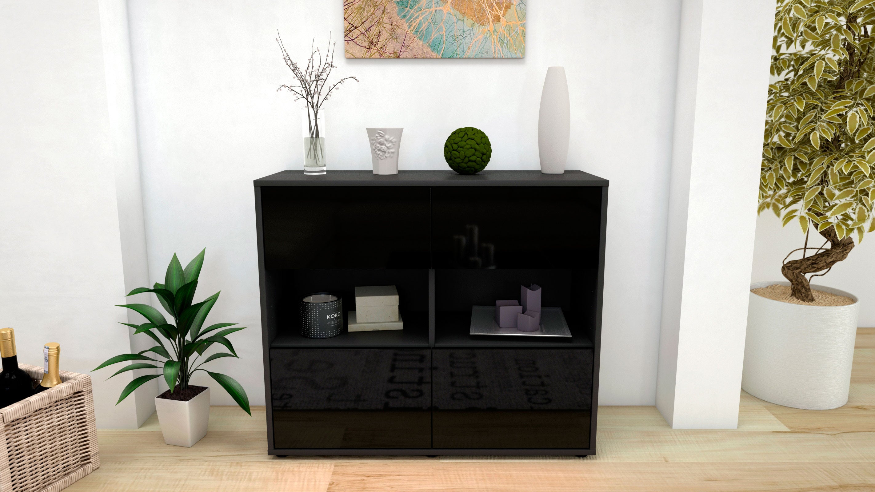 Sideboard - Carmen - Design Hochglanz - Freistehend mit Push to open  92 cm Anthrazit