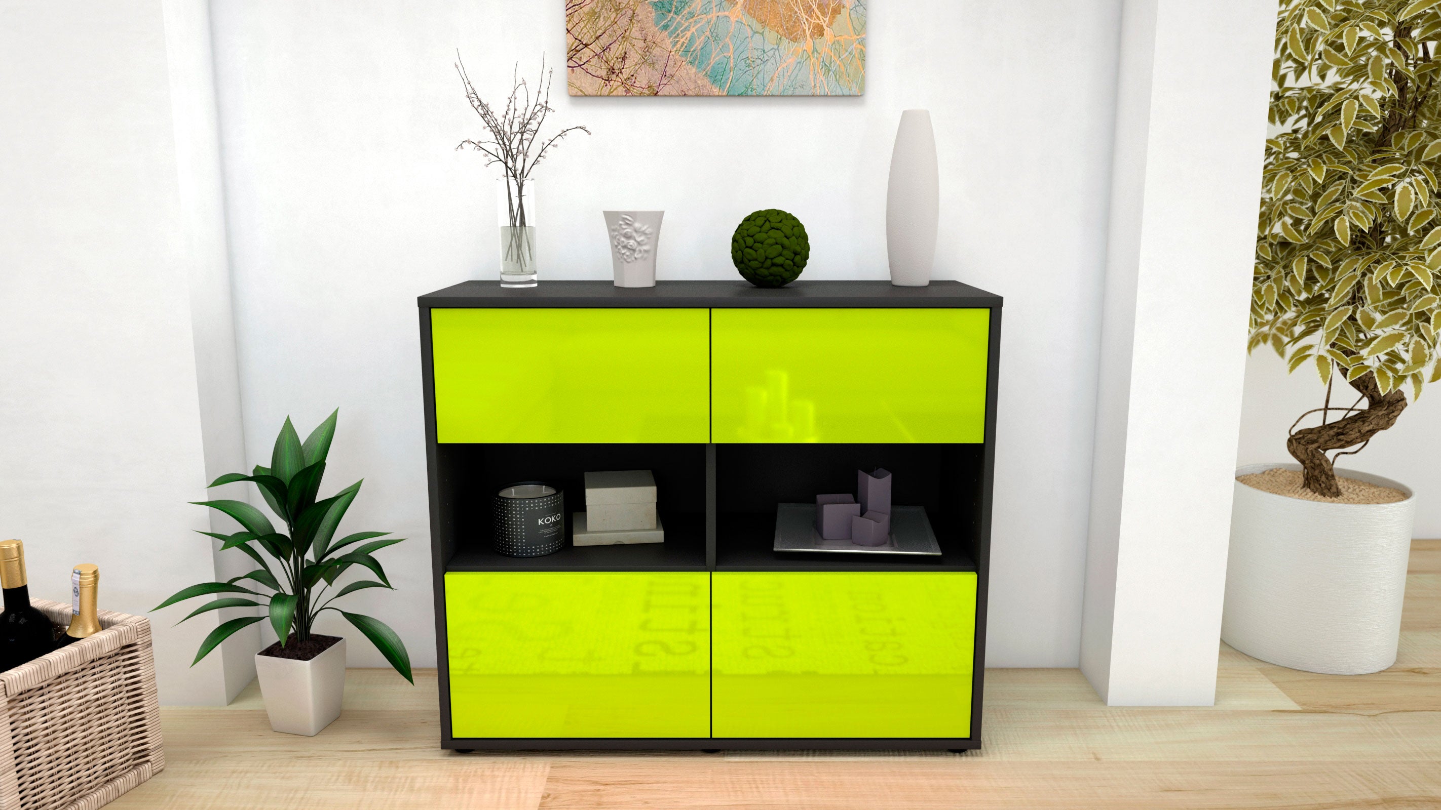 Sideboard - Carmen - Design Hochglanz - Freistehend mit Push to open  92 cm Anthrazit