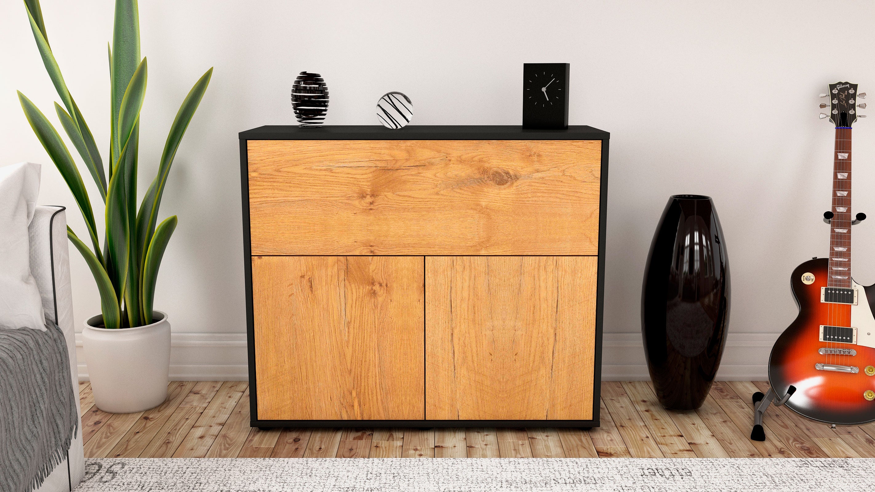 Sideboard - Carolin - Design Holzdekor - Freistehend mit Push to open  92 cm Anthrazit