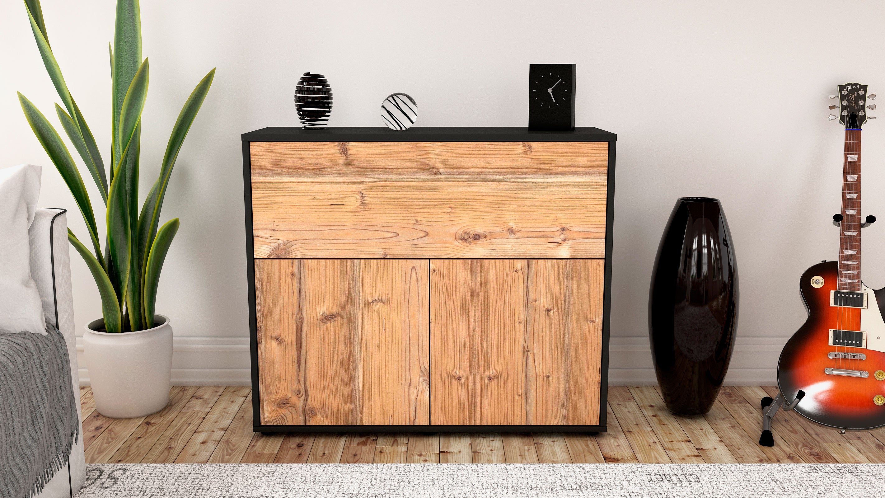 Sideboard - Carolin - Design Holzdekor - Freistehend mit Push to open  92 cm Anthrazit