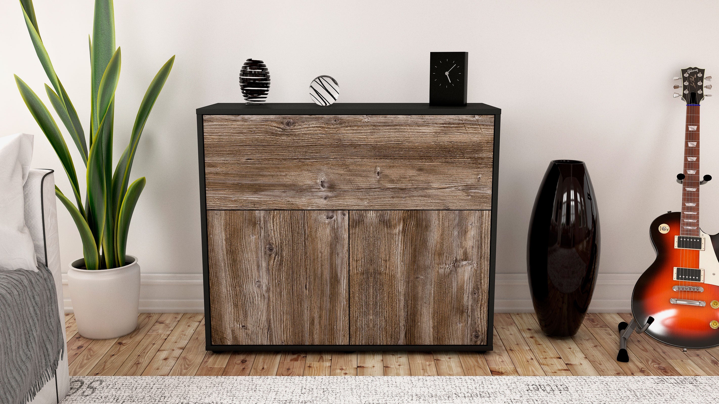 Sideboard - Carolin - Design Holzdekor - Freistehend mit Push to open  92 cm Anthrazit