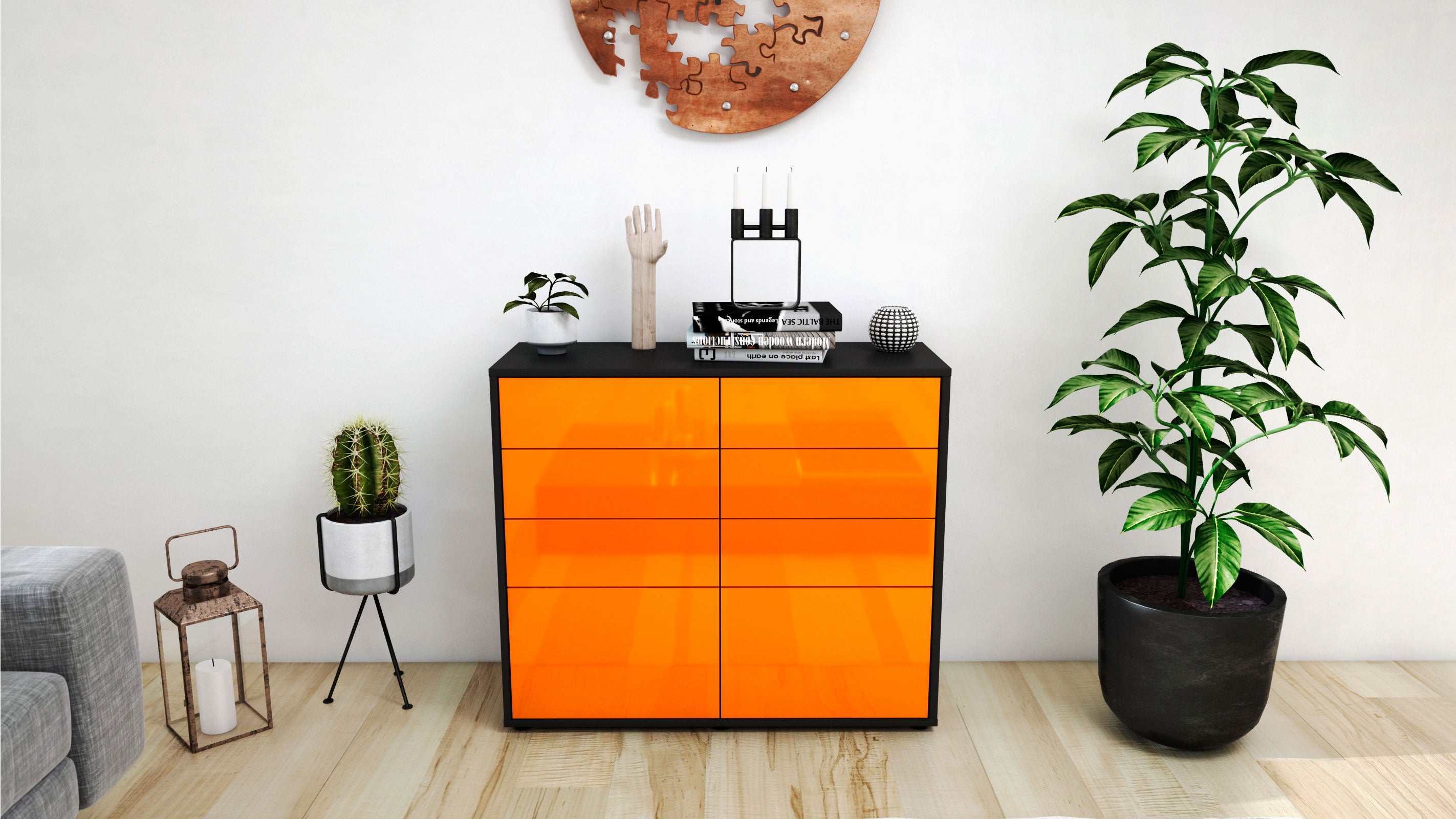 Sideboard - Celeste - Design Hochglanz - Freistehend mit Push to open  92 cm Anthrazit