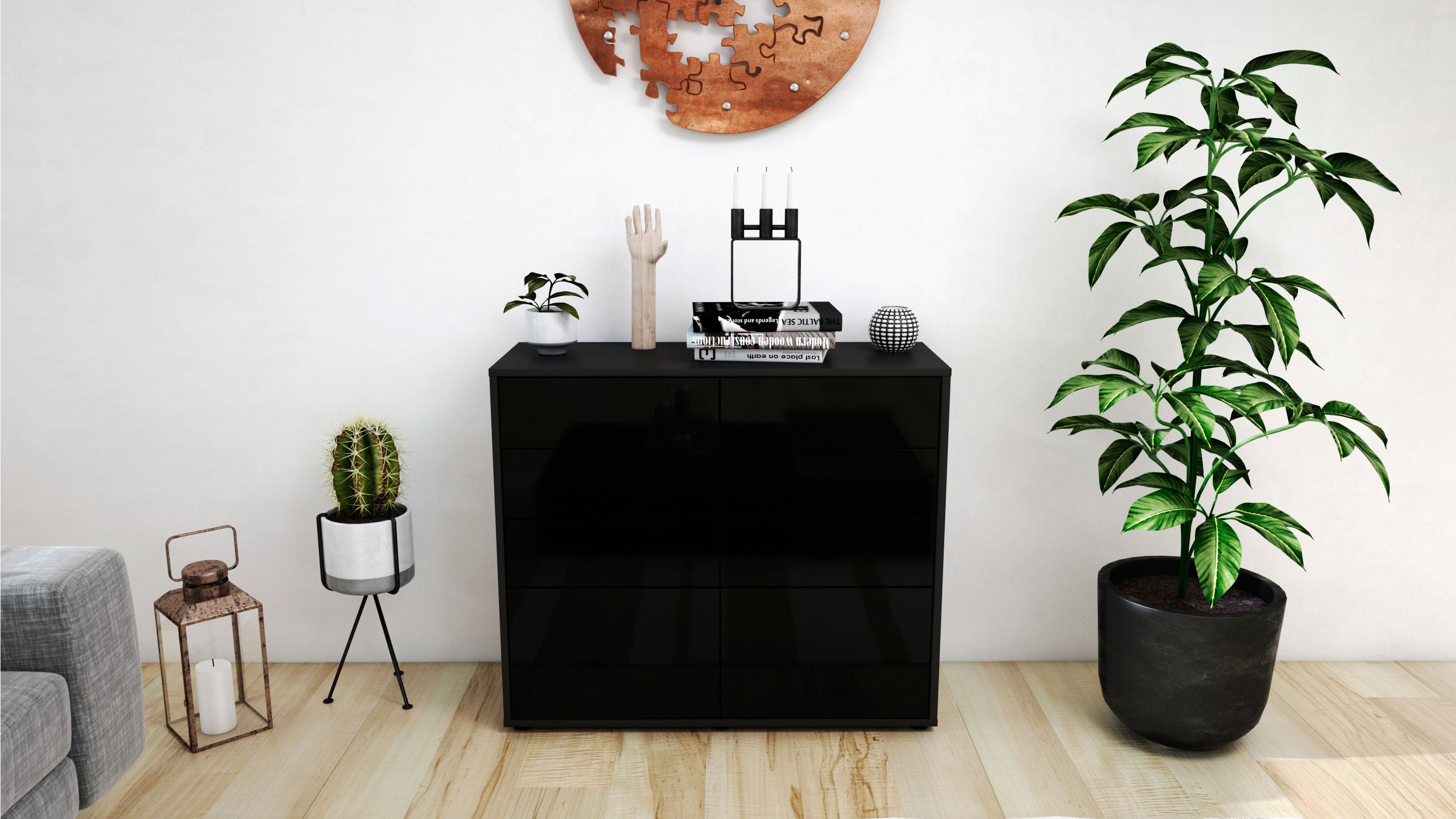 Sideboard - Celeste - Design Hochglanz - Freistehend mit Push to open  92 cm Anthrazit