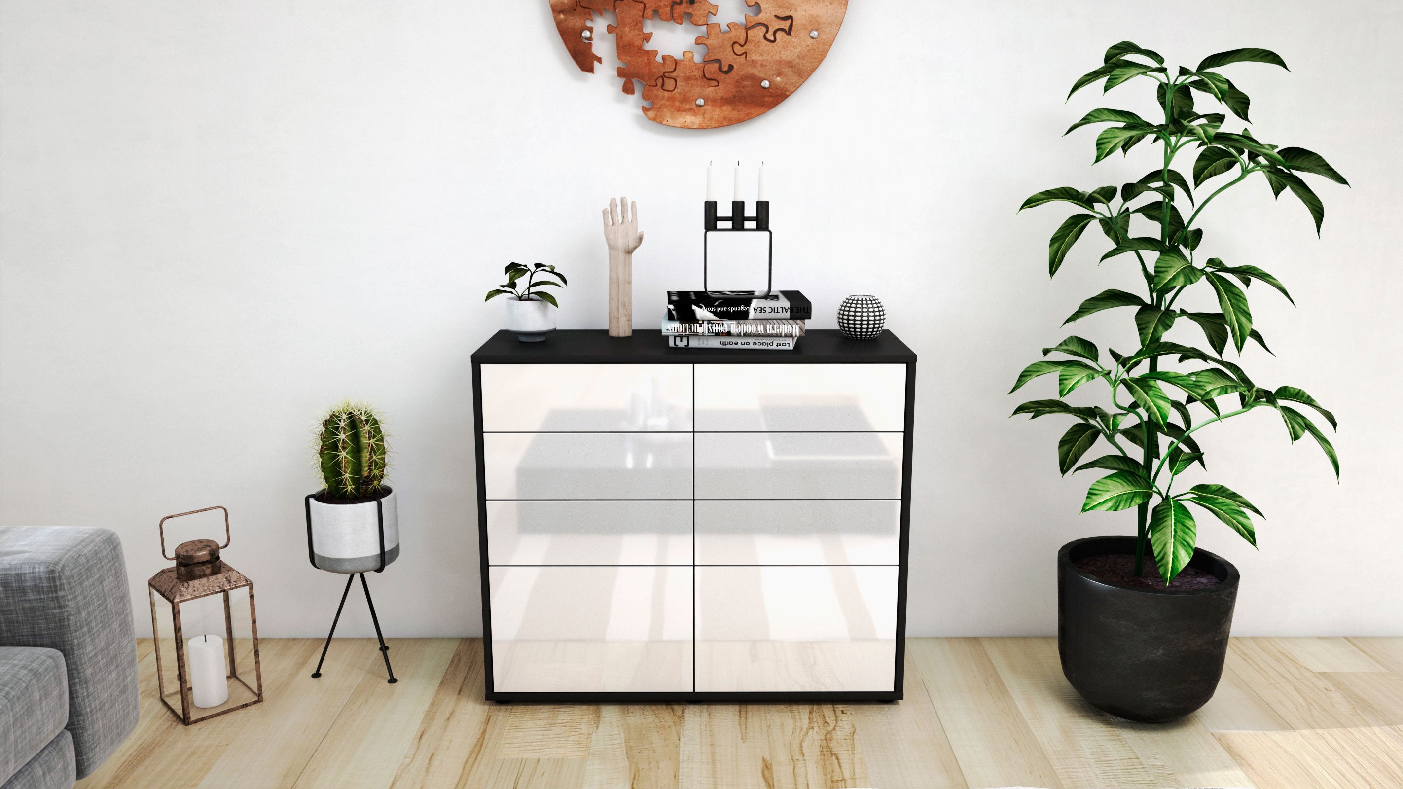 Sideboard - Celeste - Design Hochglanz - Freistehend mit Push to open  92 cm Anthrazit