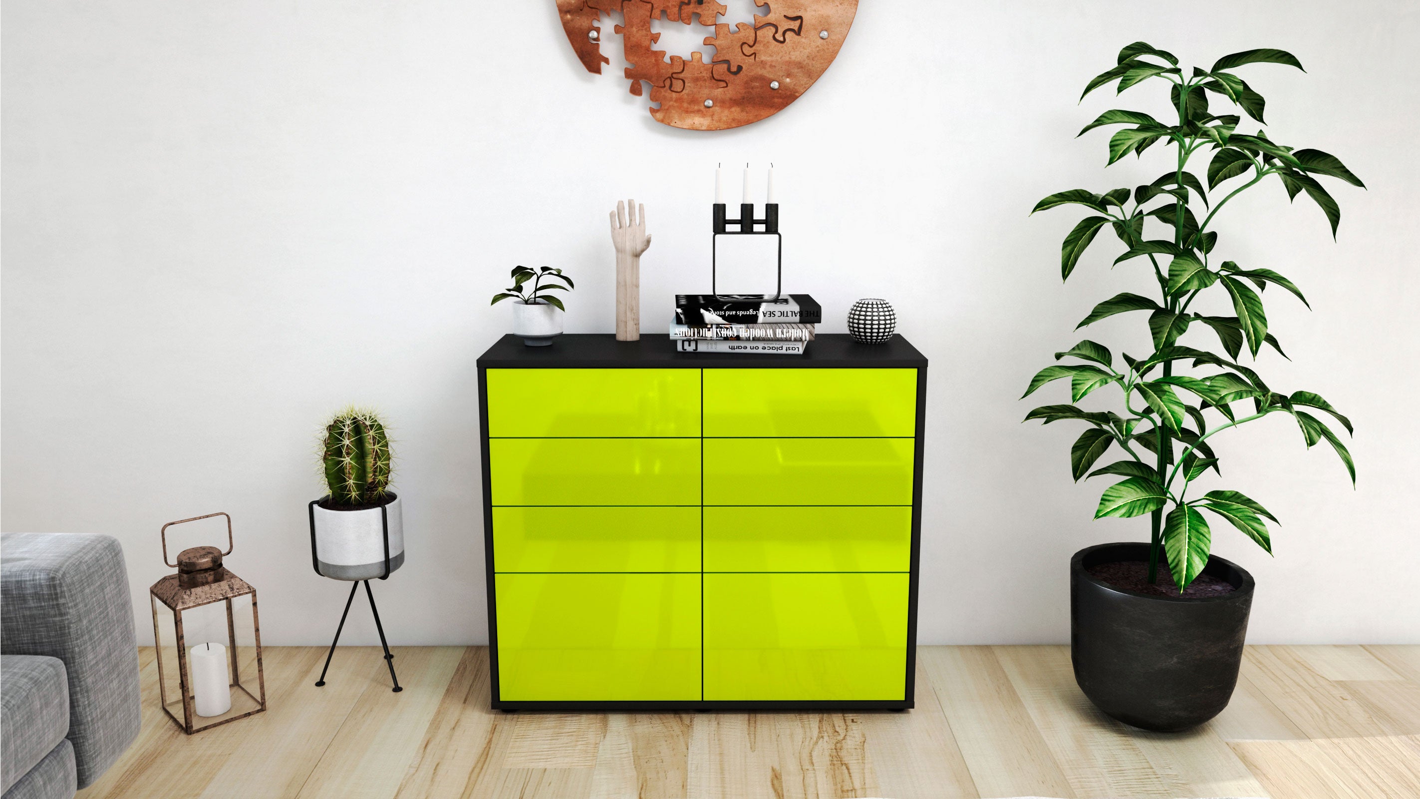 Sideboard - Celeste - Design Hochglanz - Freistehend mit Push to open  92 cm Anthrazit