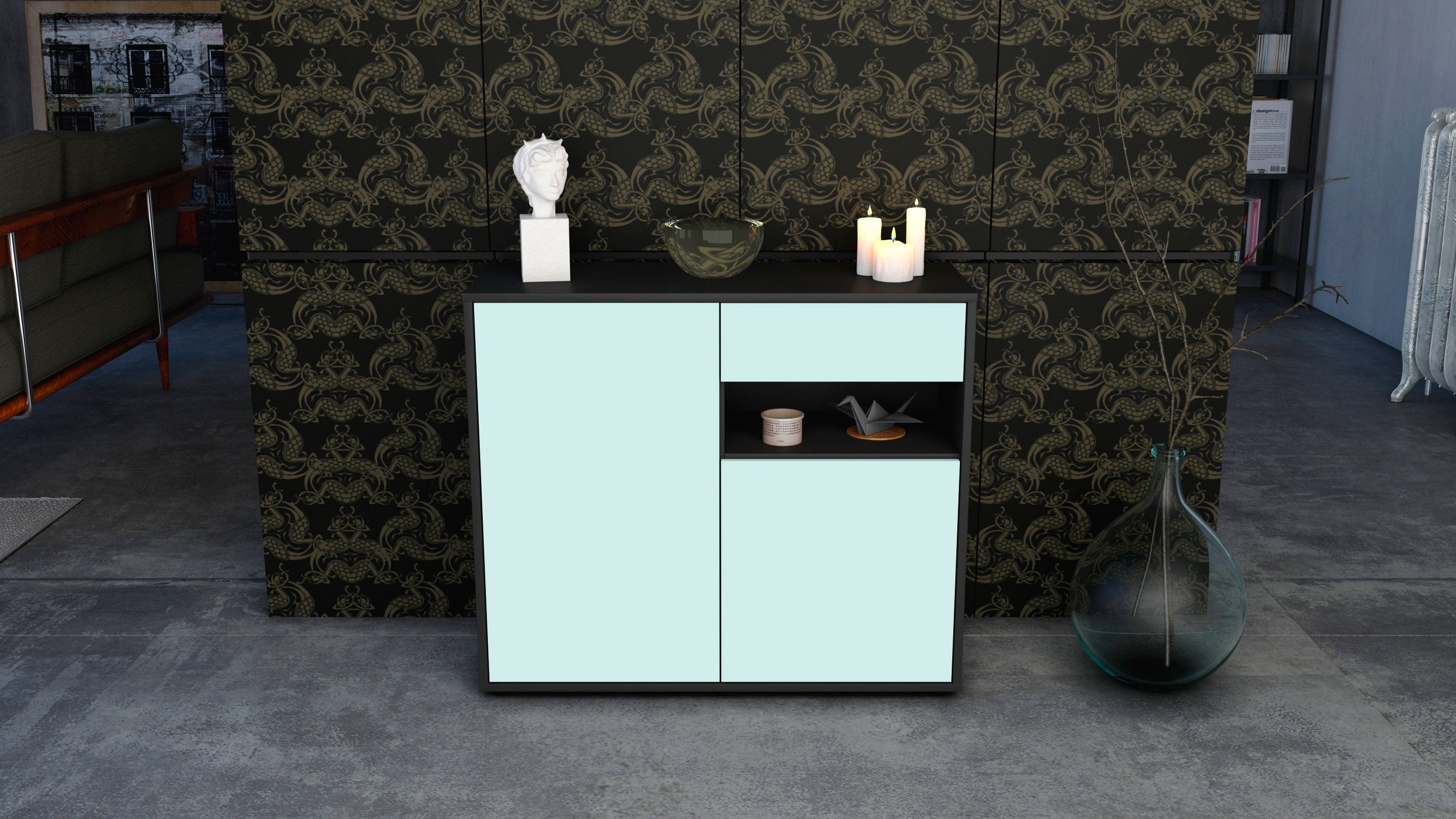 Sideboard - Charlotta - Design Farbakzent - Freistehend mit Push to open  92 cm Anthrazit