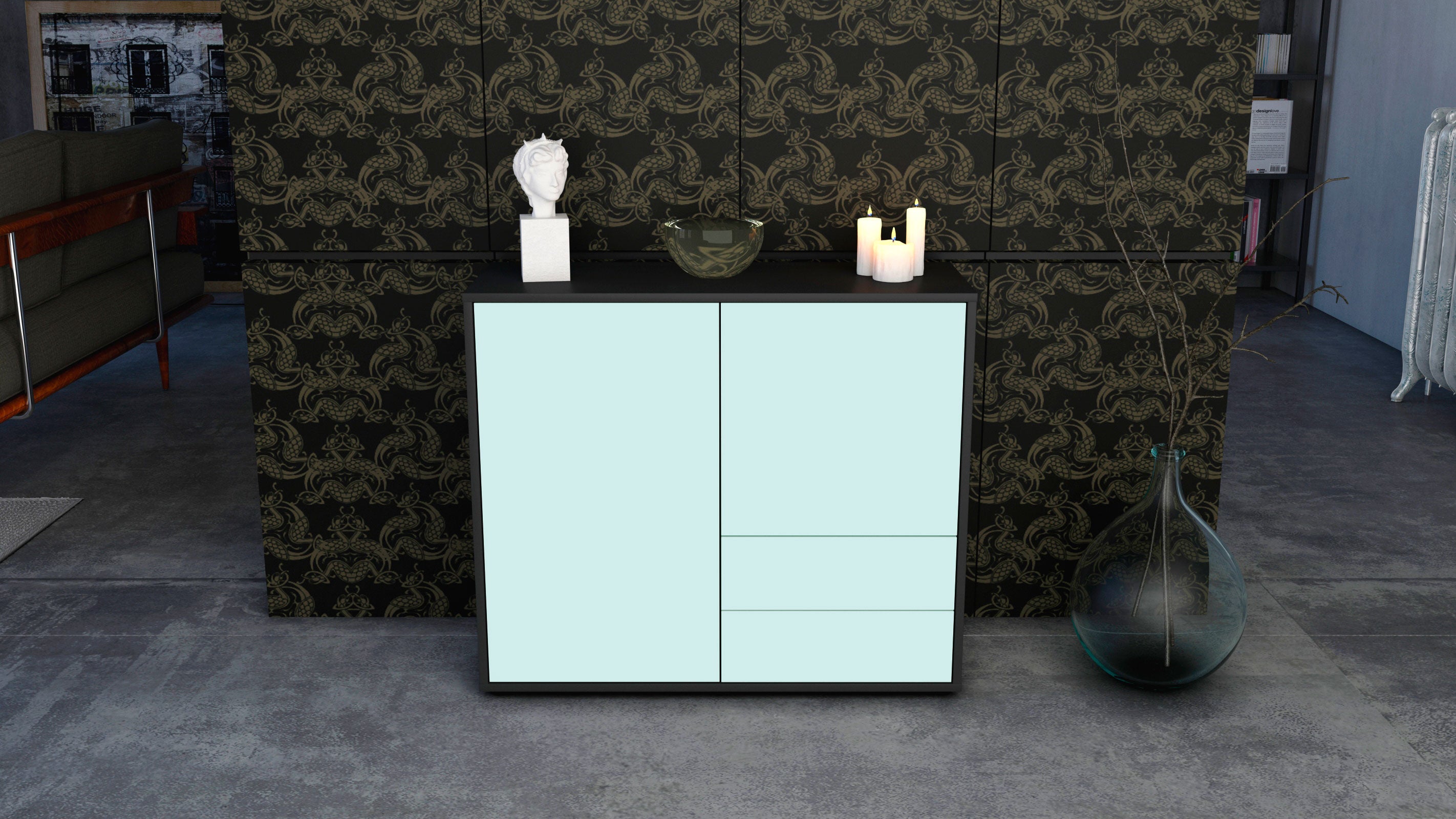 Sideboard - Chiara - Design Farbakzent - Freistehend mit Push to open  92 cm Anthrazit