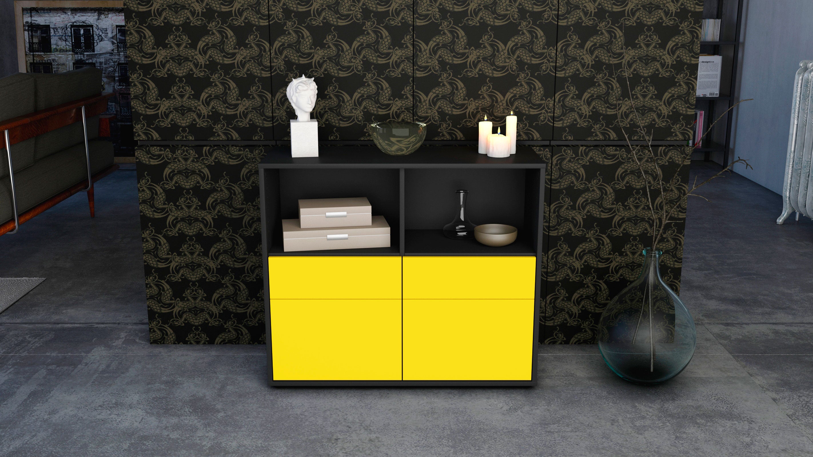 Sideboard - Christine - Design Farbakzent - Freistehend mit Push to open  92 cm Anthrazit