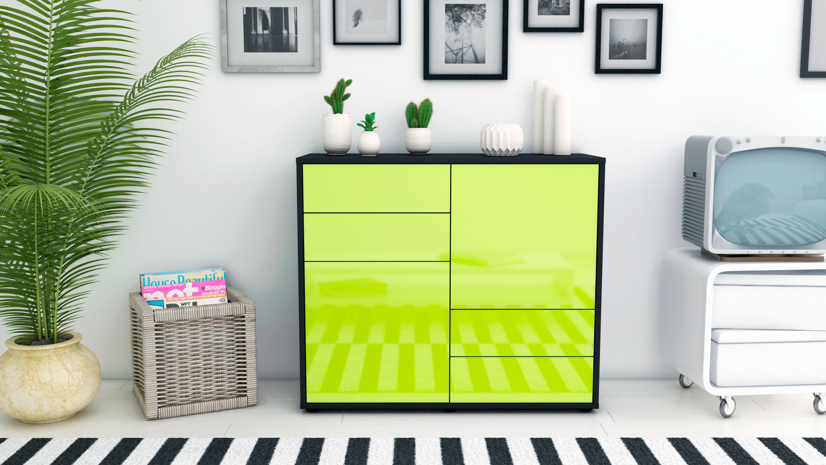 Sideboard - Ciara - Design Hochglanz - Freistehend mit Push to open  92 cm Anthrazit