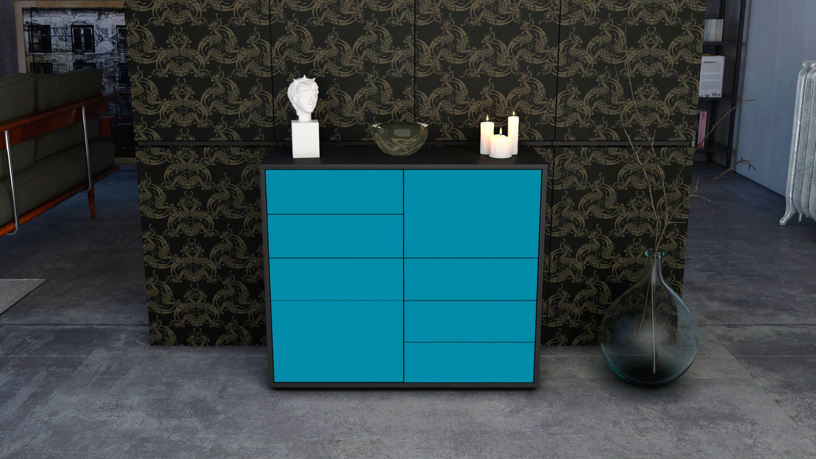 Sideboard - Circe - Design Farbakzent - Freistehend mit Push to open  92 cm Anthrazit