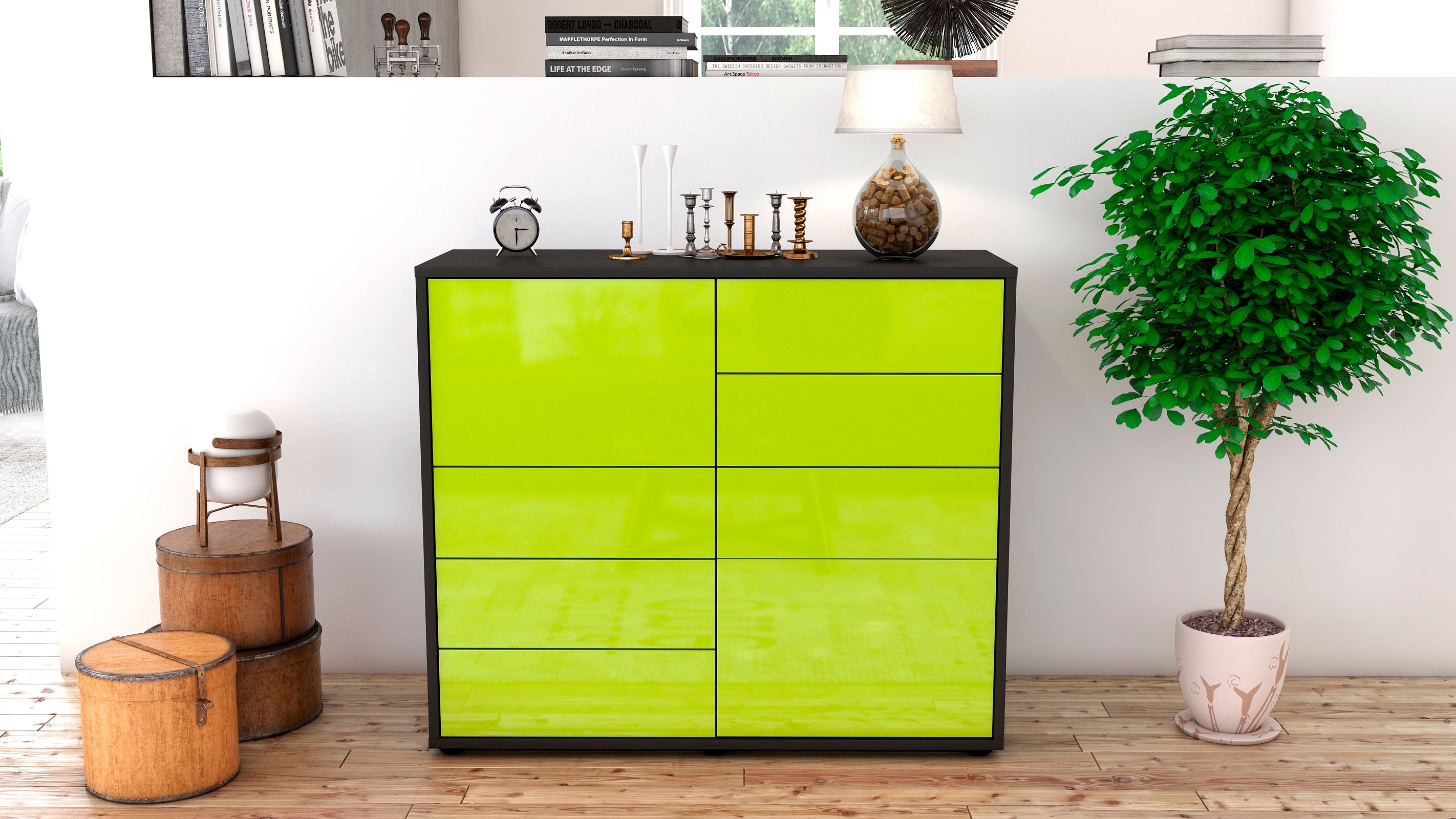 Sideboard - Clarissa - Design Hochglanz - Freistehend mit Push to open  92 cm Anthrazit