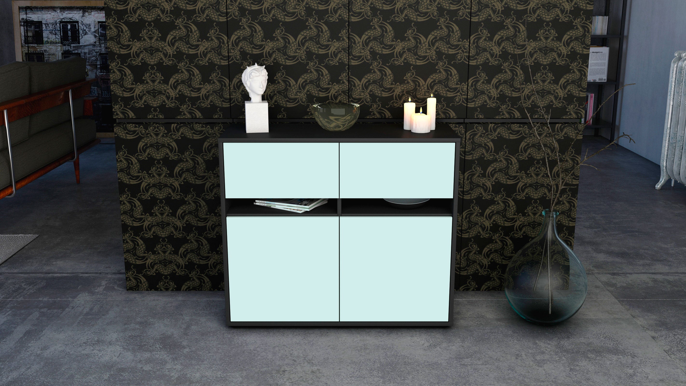Sideboard - Clea - Design Farbakzent - Freistehend mit Push to open  92 cm Anthrazit