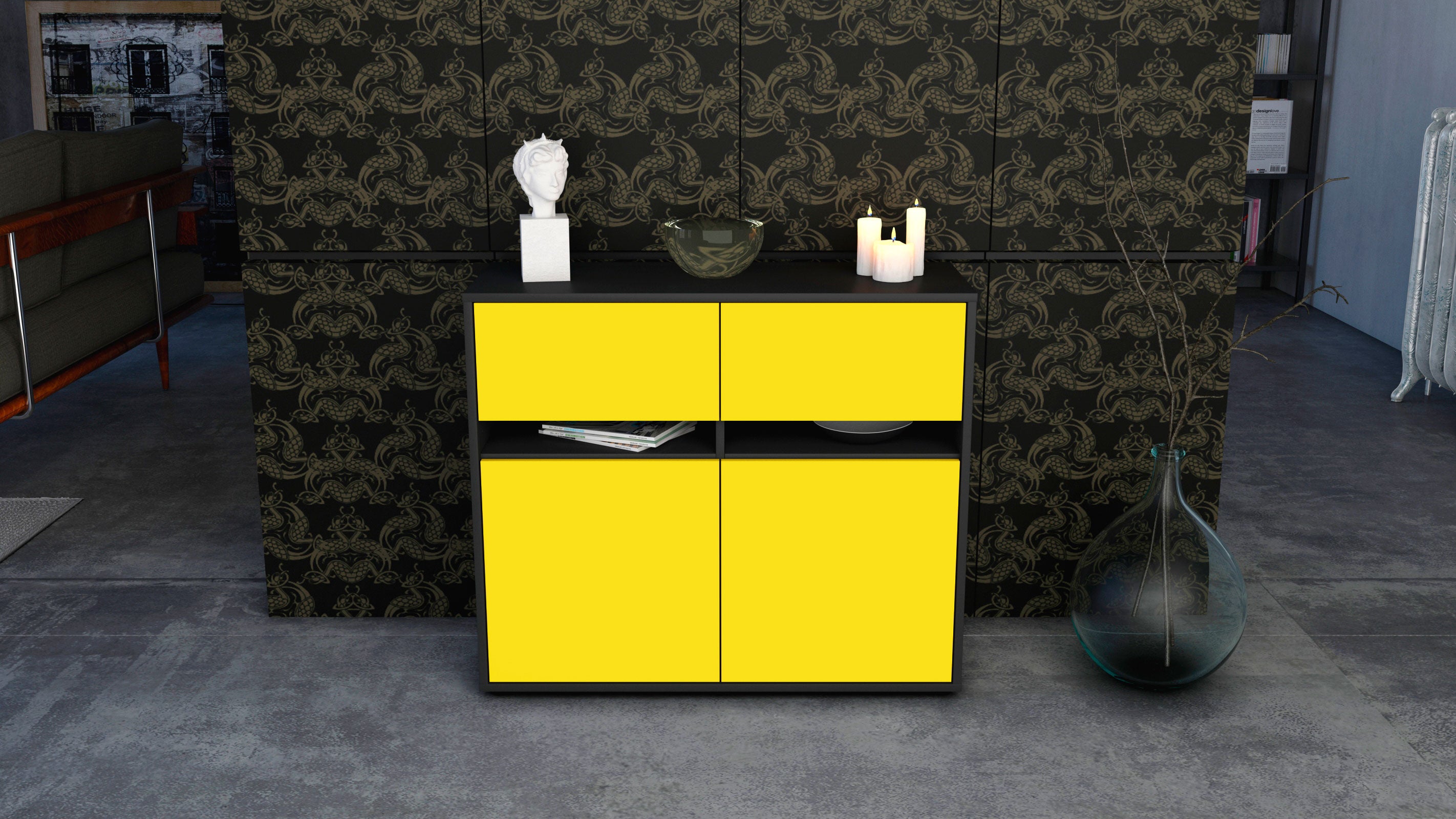 Sideboard - Clea - Design Farbakzent - Freistehend mit Push to open  92 cm Anthrazit