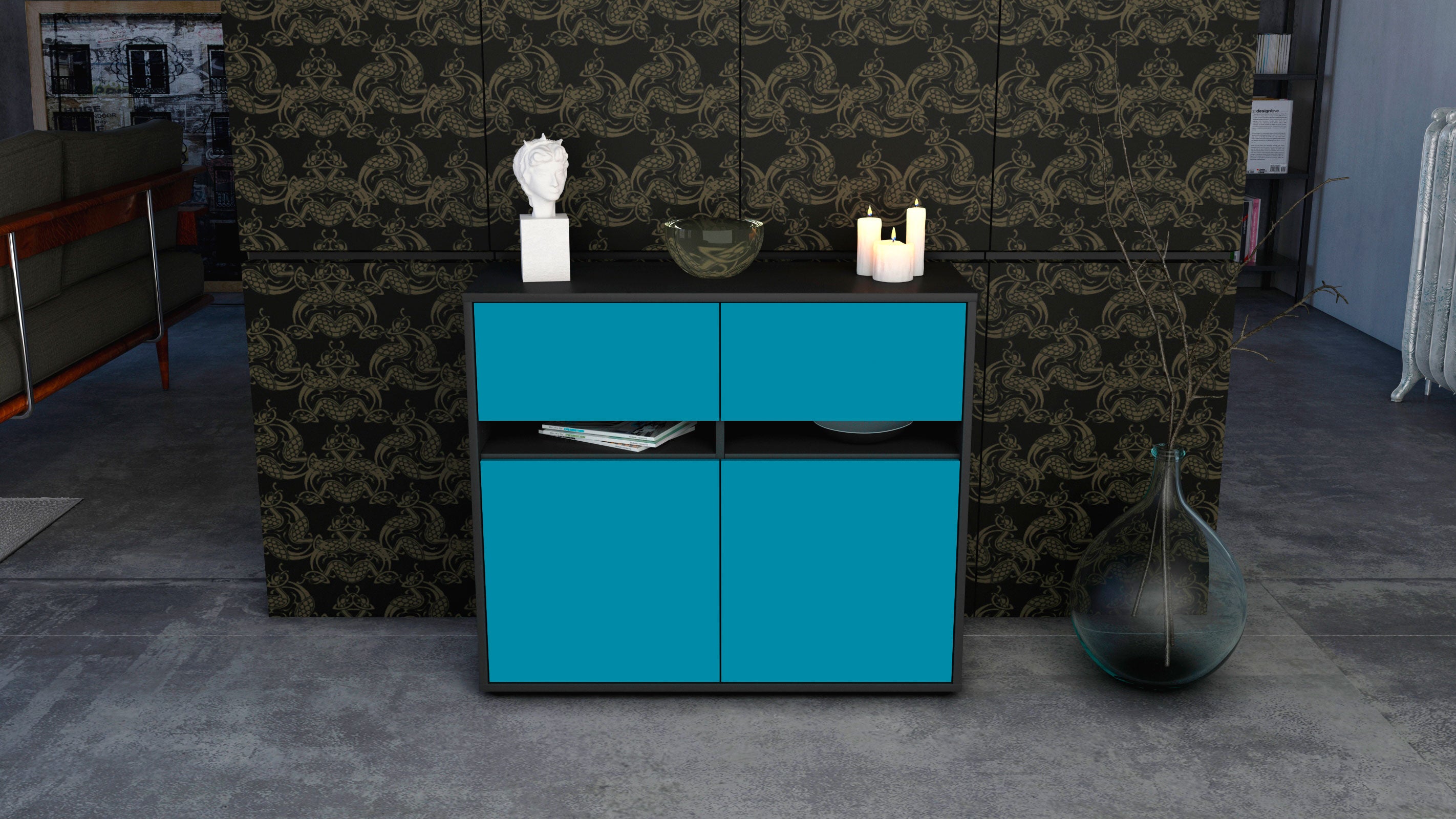 Sideboard - Clea - Design Farbakzent - Freistehend mit Push to open  92 cm Anthrazit