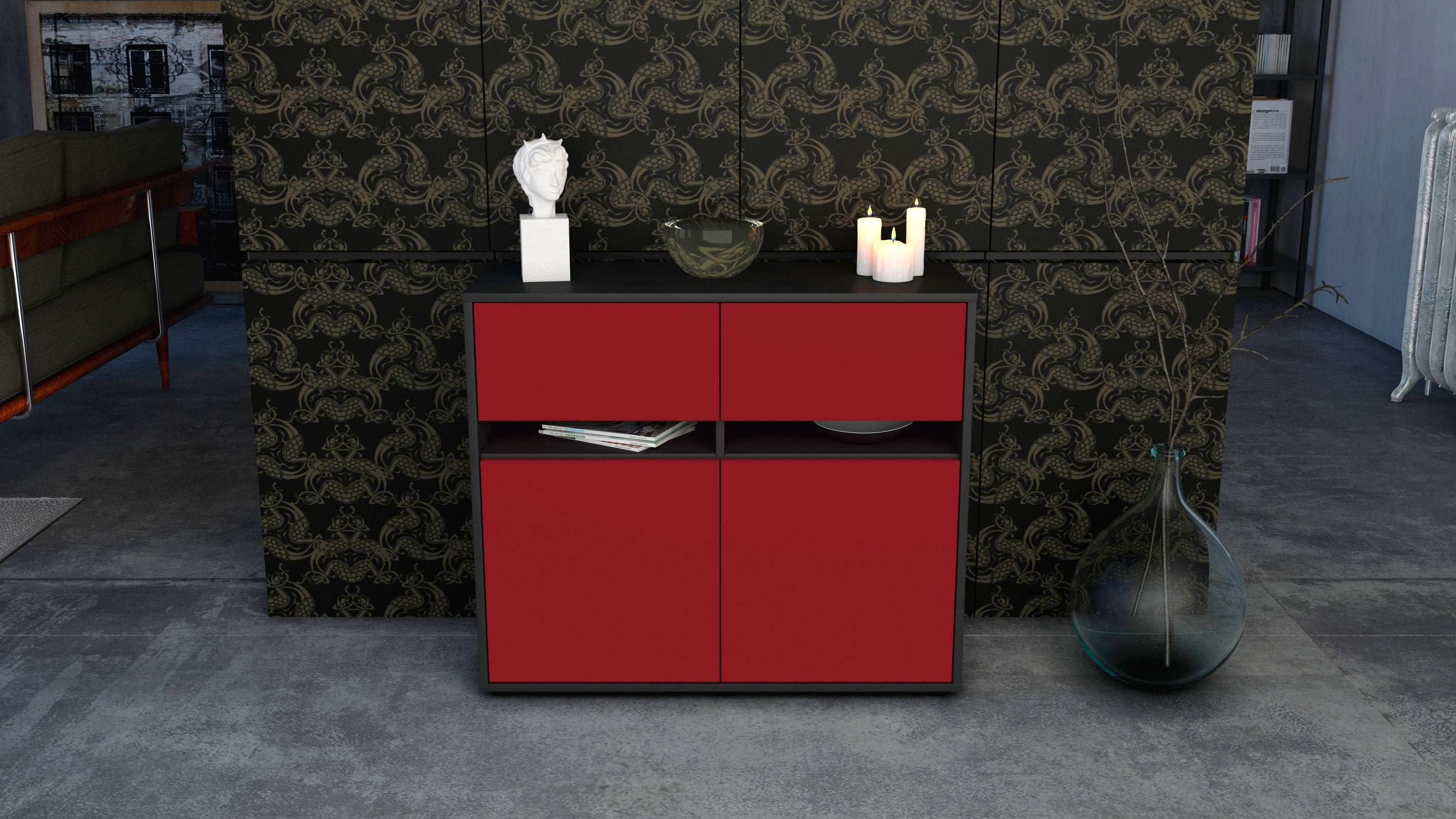 Sideboard - Clea - Design Farbakzent - Freistehend mit Push to open  92 cm Anthrazit