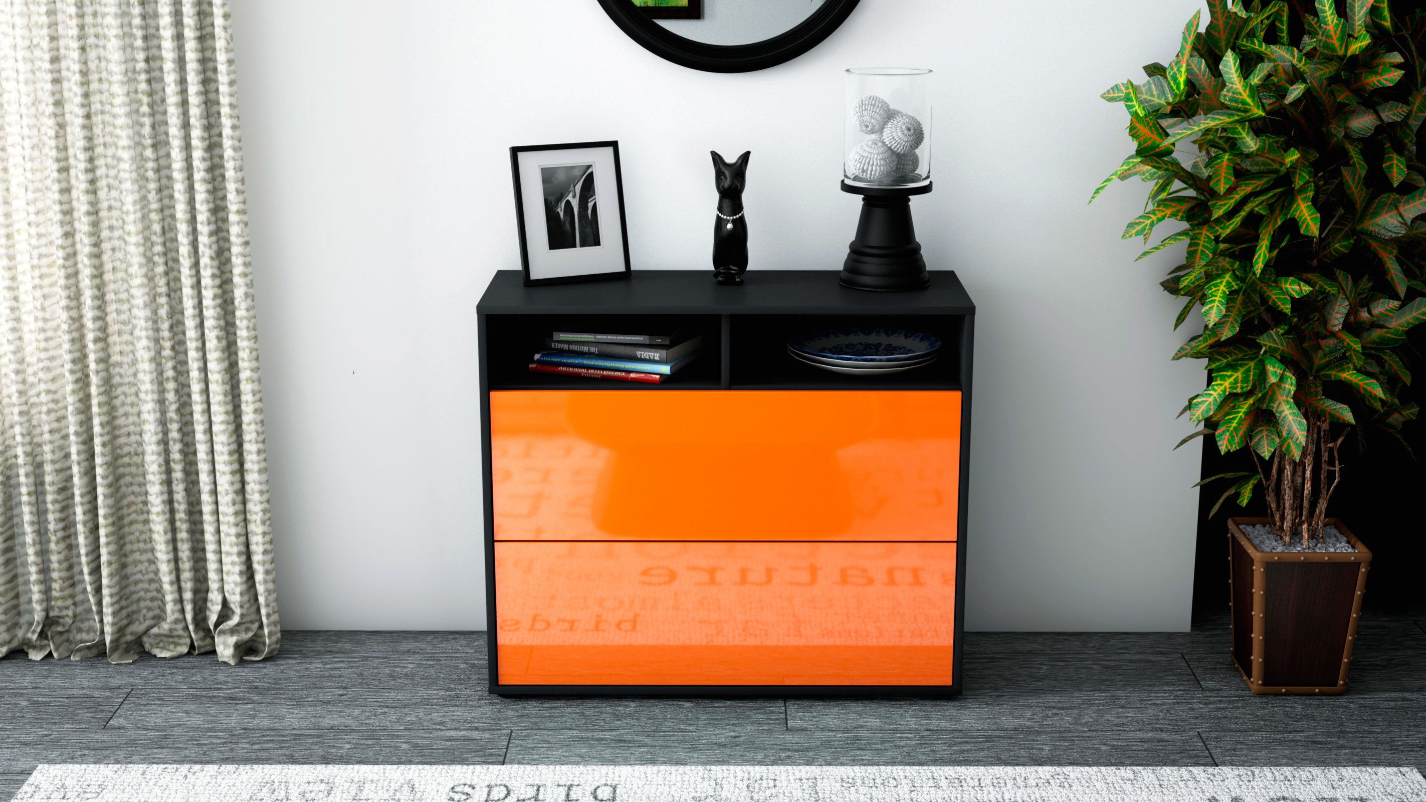 Sideboard - Cosma - Design Hochglanz - Freistehend mit Push to open  92 cm Anthrazit