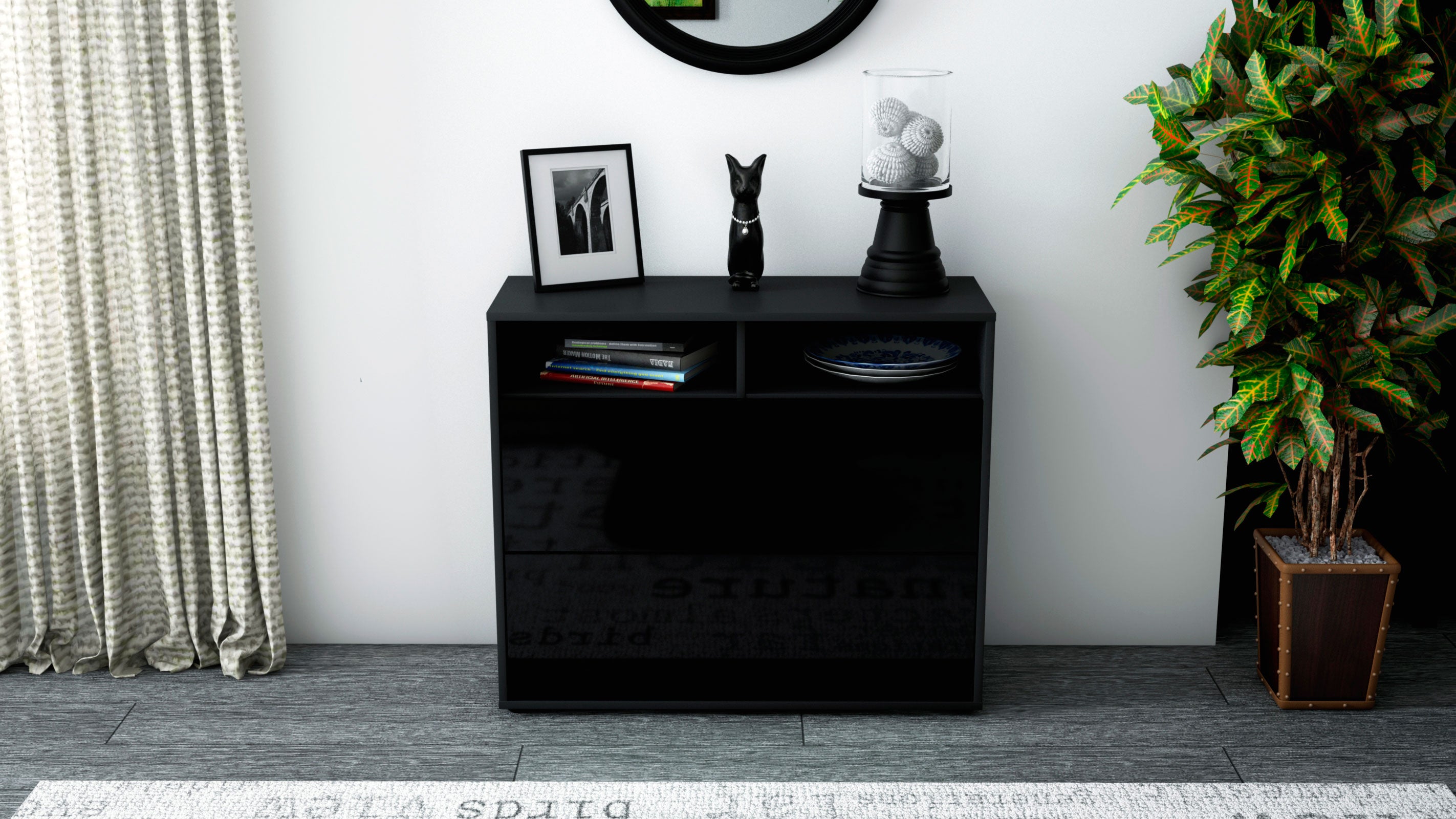 Sideboard - Cosma - Design Hochglanz - Freistehend mit Push to open  92 cm Anthrazit