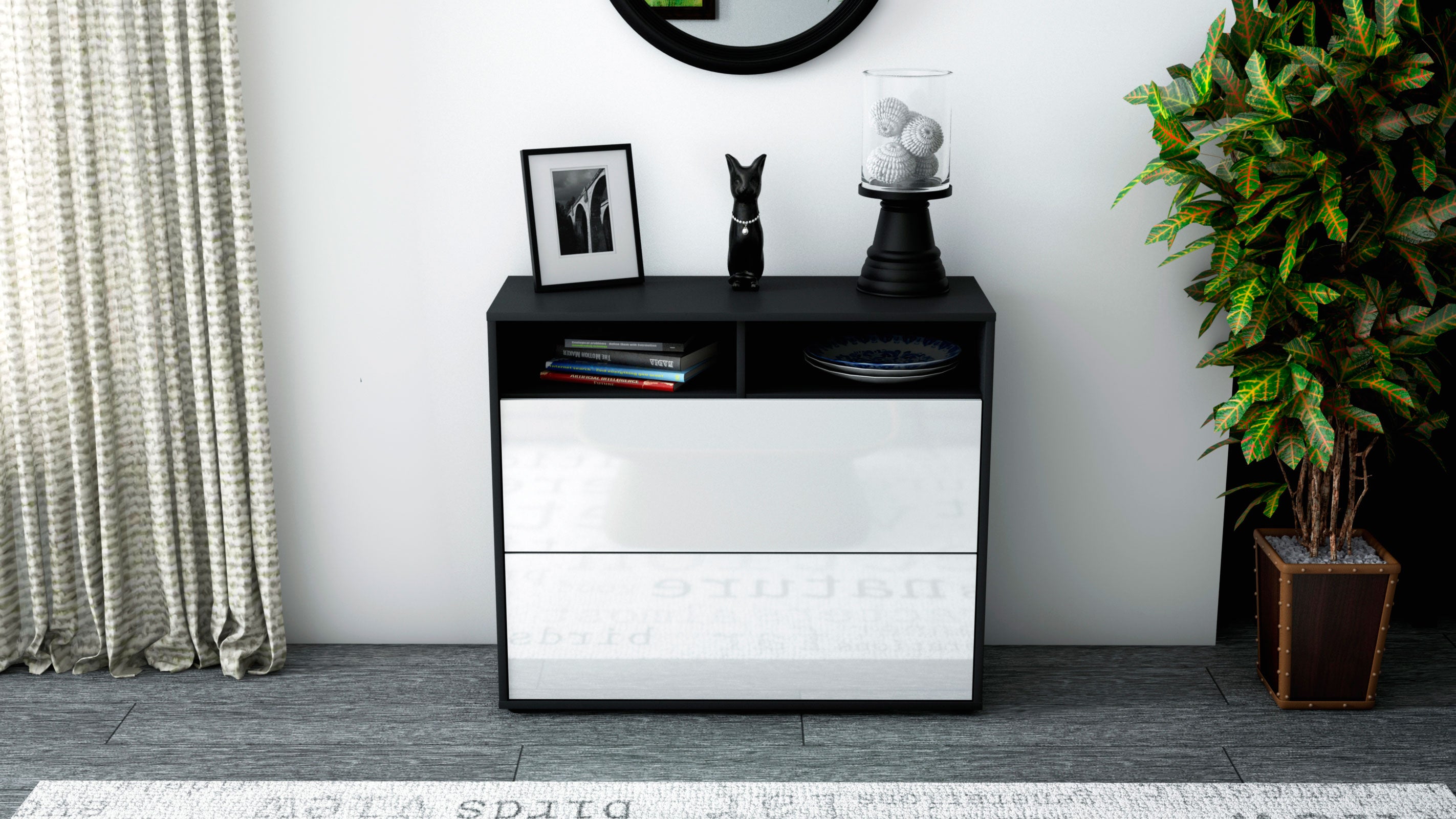 Sideboard - Cosma - Design Hochglanz - Freistehend mit Push to open  92 cm Anthrazit