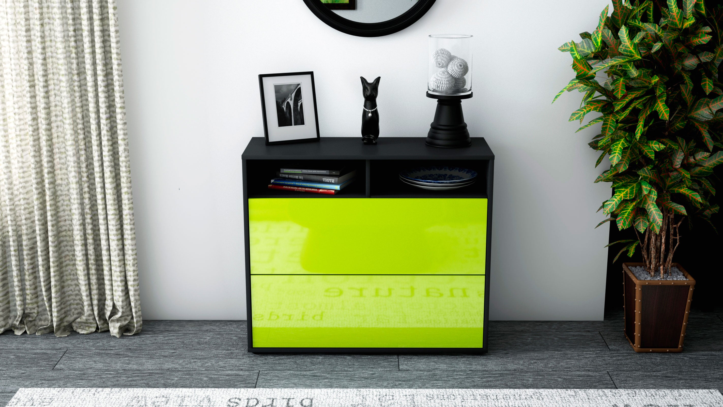 Sideboard - Cosma - Design Hochglanz - Freistehend mit Push to open  92 cm Anthrazit