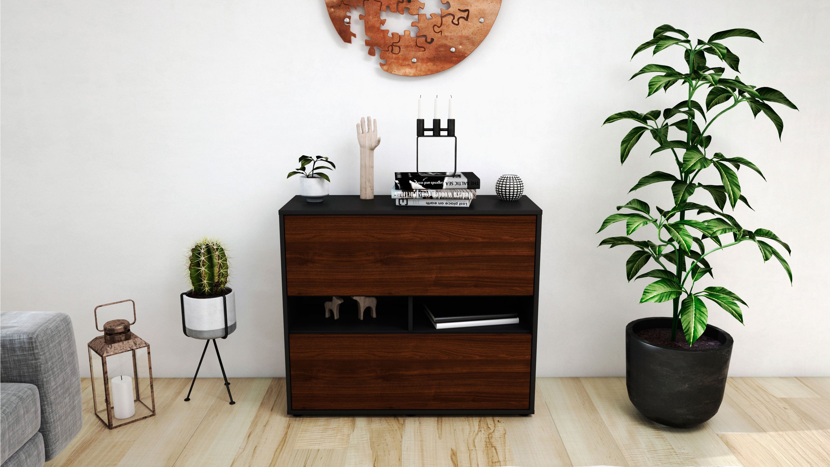 Sideboard - Dalia - Design Holzdekor - Freistehend mit Push to open  92 cm Anthrazit