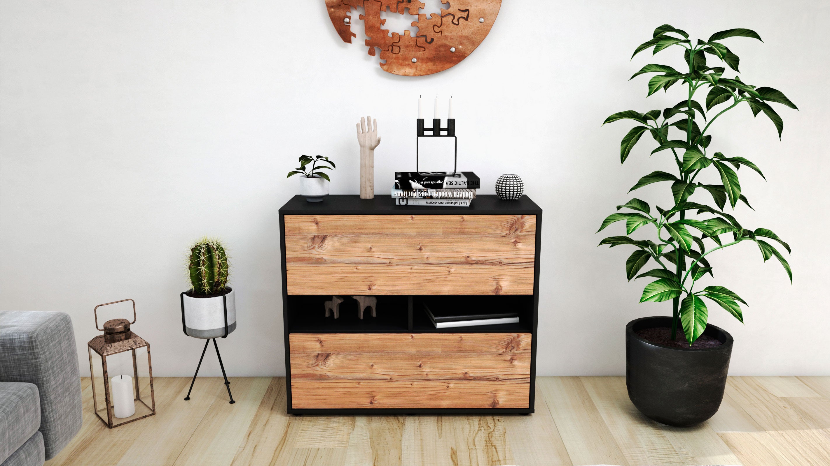 Sideboard - Dalia - Design Holzdekor - Freistehend mit Push to open  92 cm Anthrazit