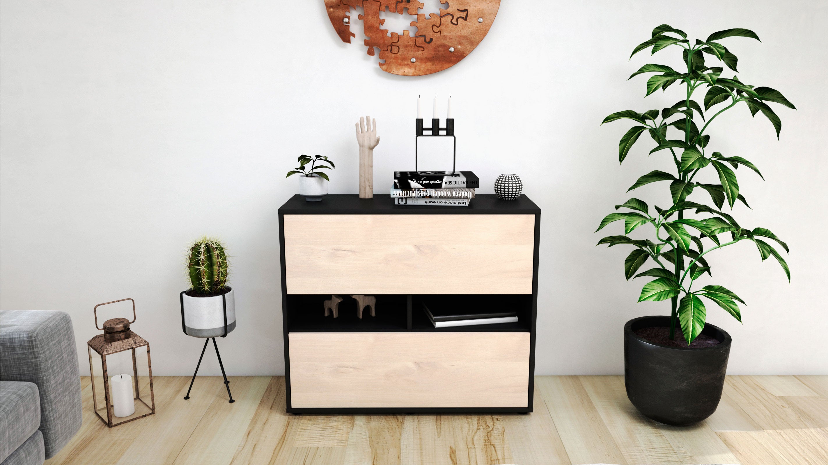 Sideboard - Dalia - Design Holzdekor - Freistehend mit Push to open  92 cm Anthrazit