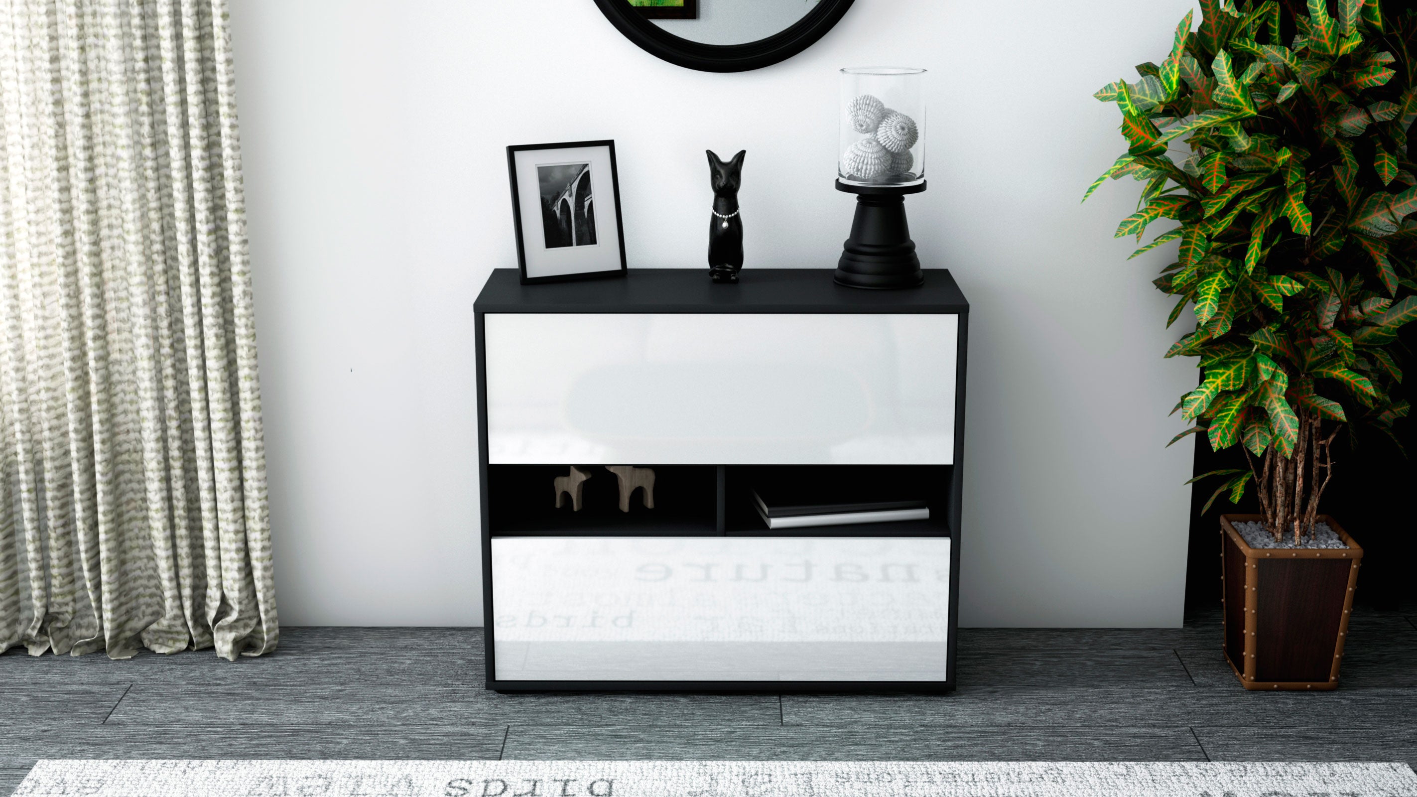 Sideboard - Dalia - Design Hochglanz - Freistehend mit Push to open  92 cm Anthrazit