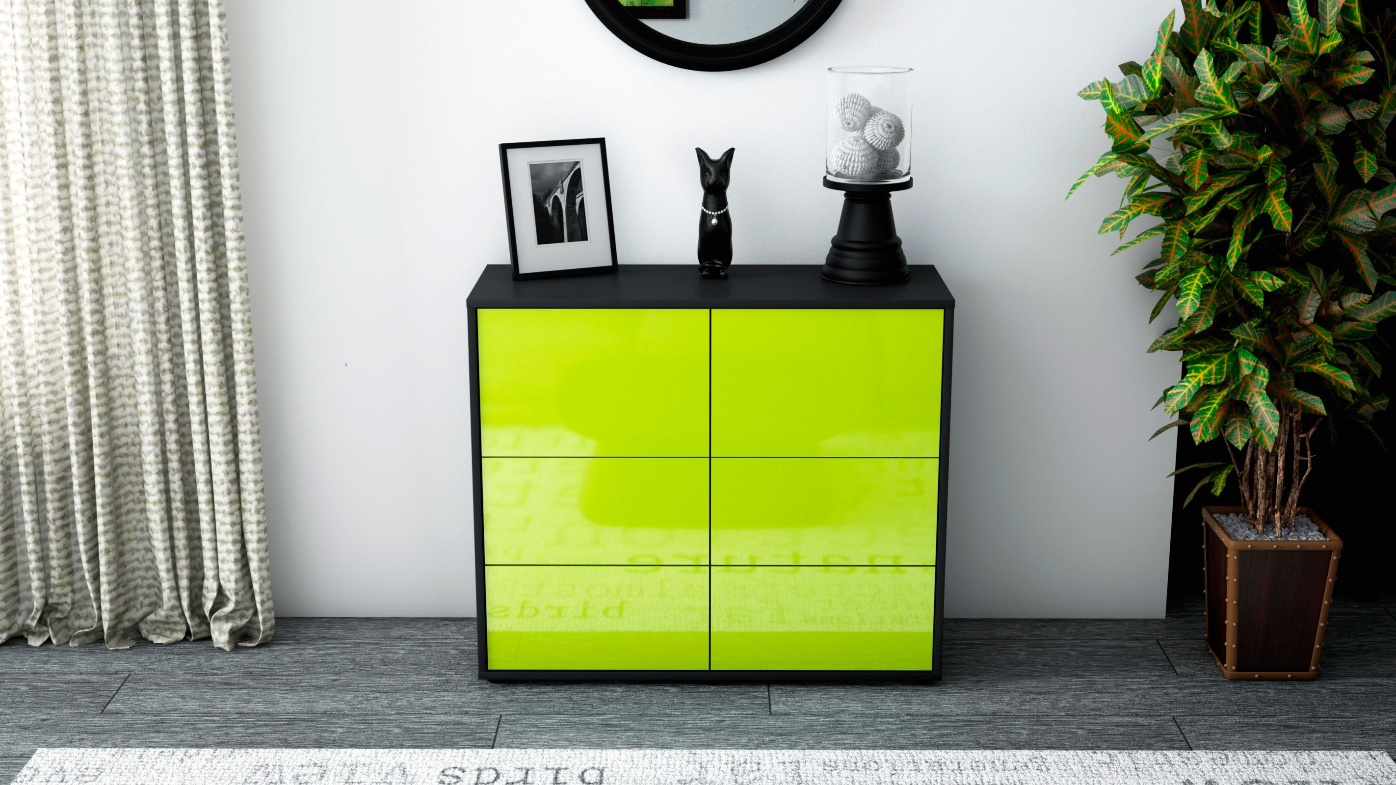 Sideboard - Dana - Design Hochglanz - Freistehend mit Push to open  92 cm Anthrazit