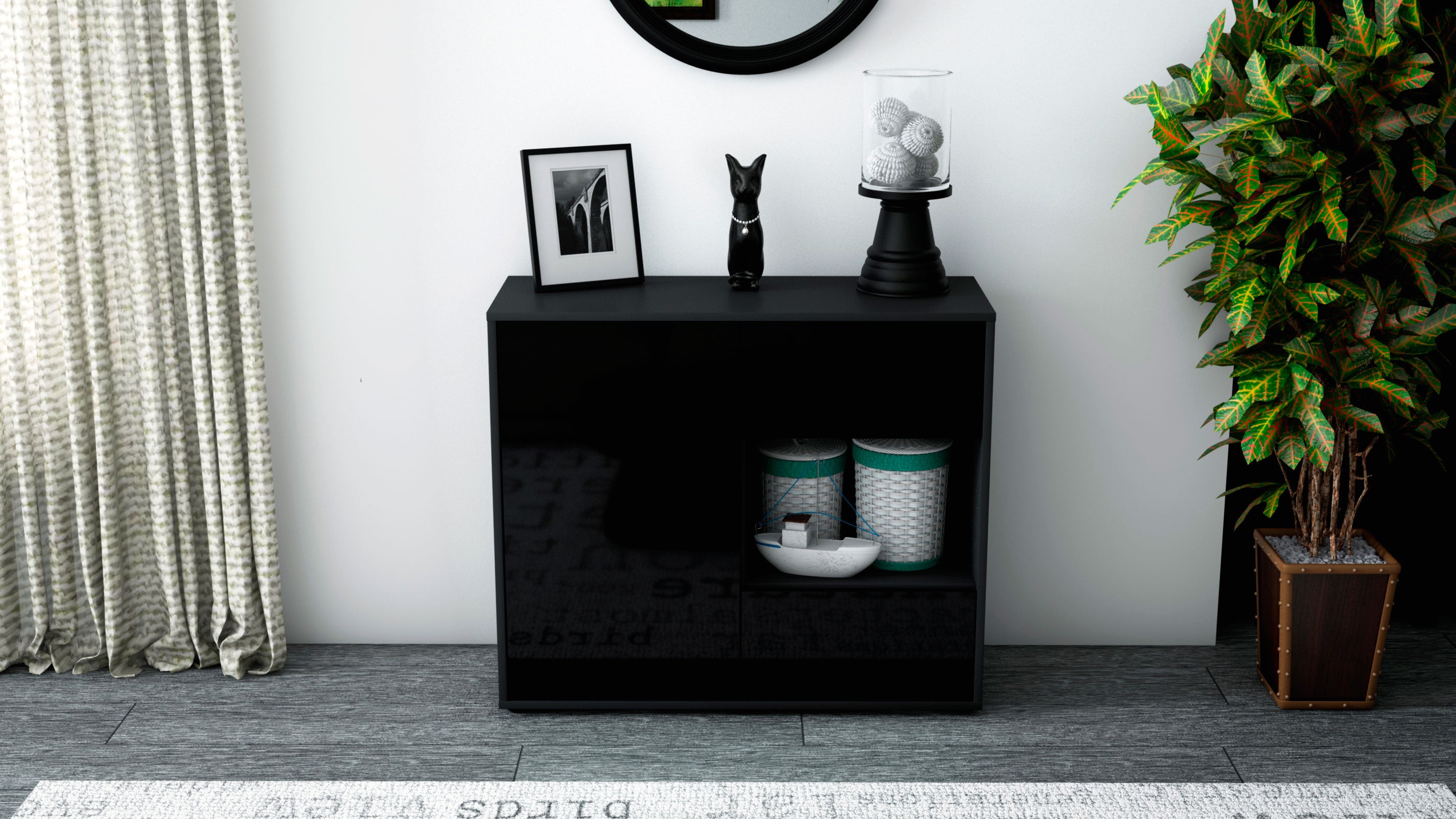 Sideboard - Danica - Design Hochglanz - Freistehend mit Push to open  92 cm Anthrazit