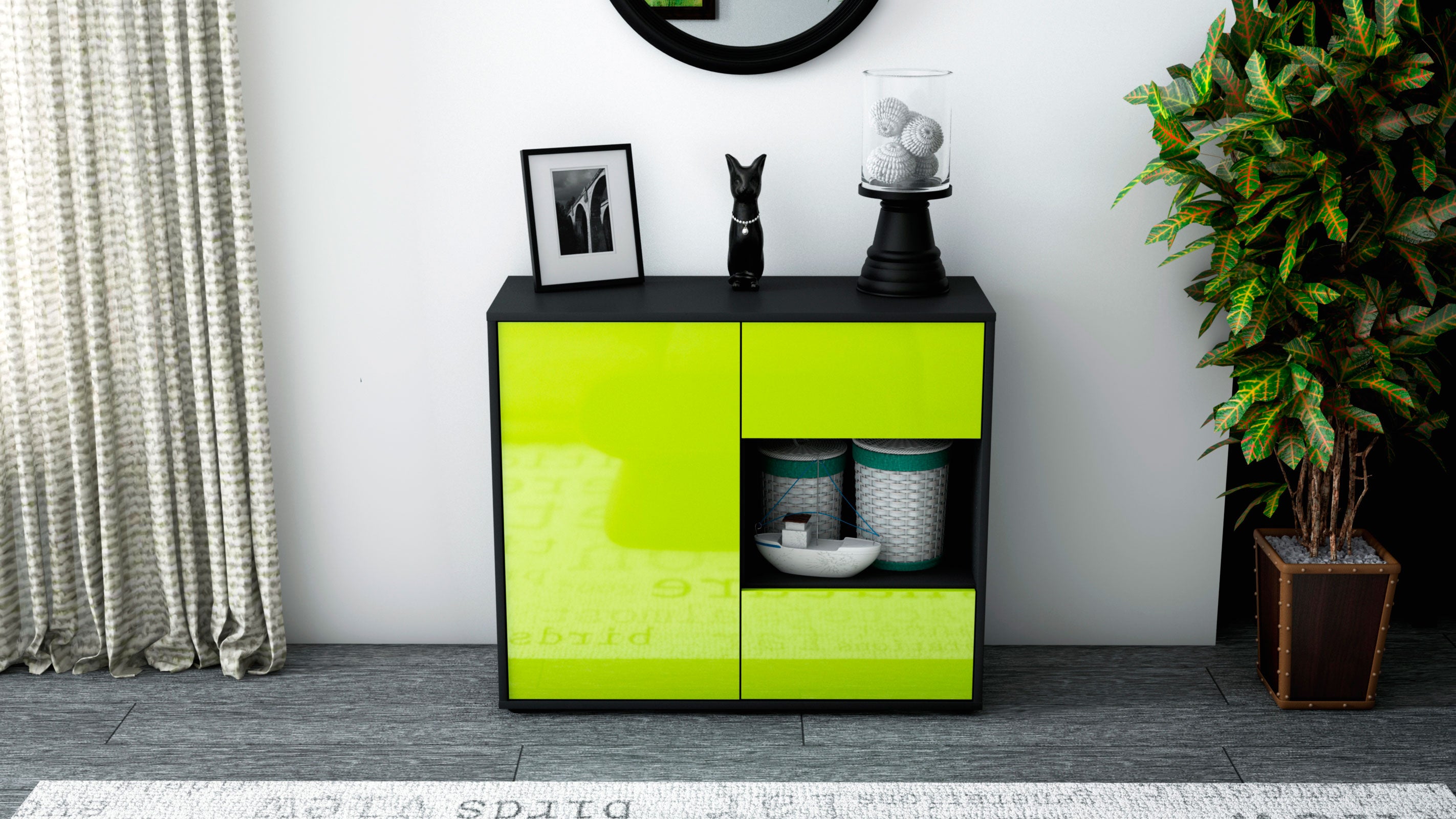 Sideboard - Danica - Design Hochglanz - Freistehend mit Push to open  92 cm Anthrazit