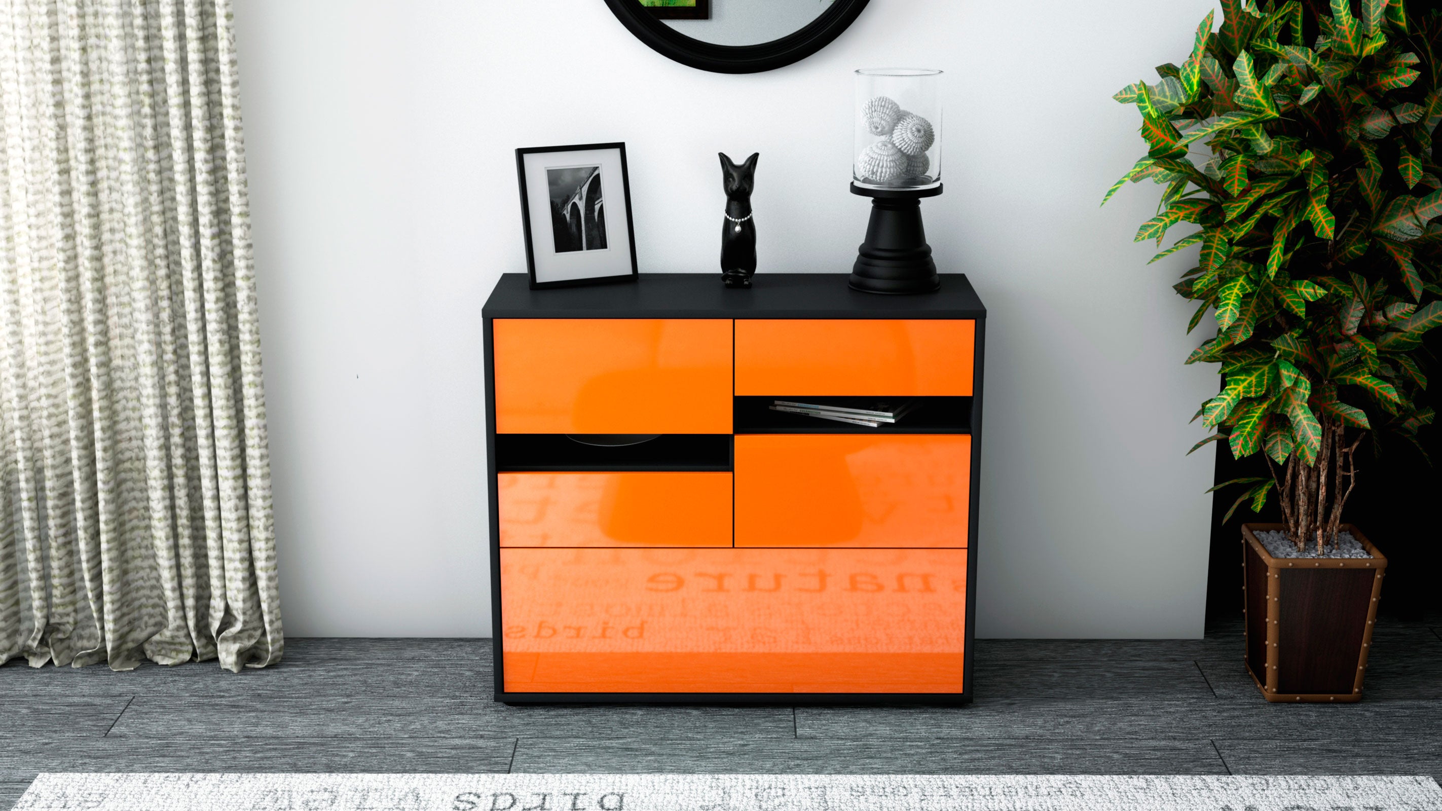 Sideboard - Daria - Design Hochglanz - Freistehend mit Push to open  92 cm Anthrazit