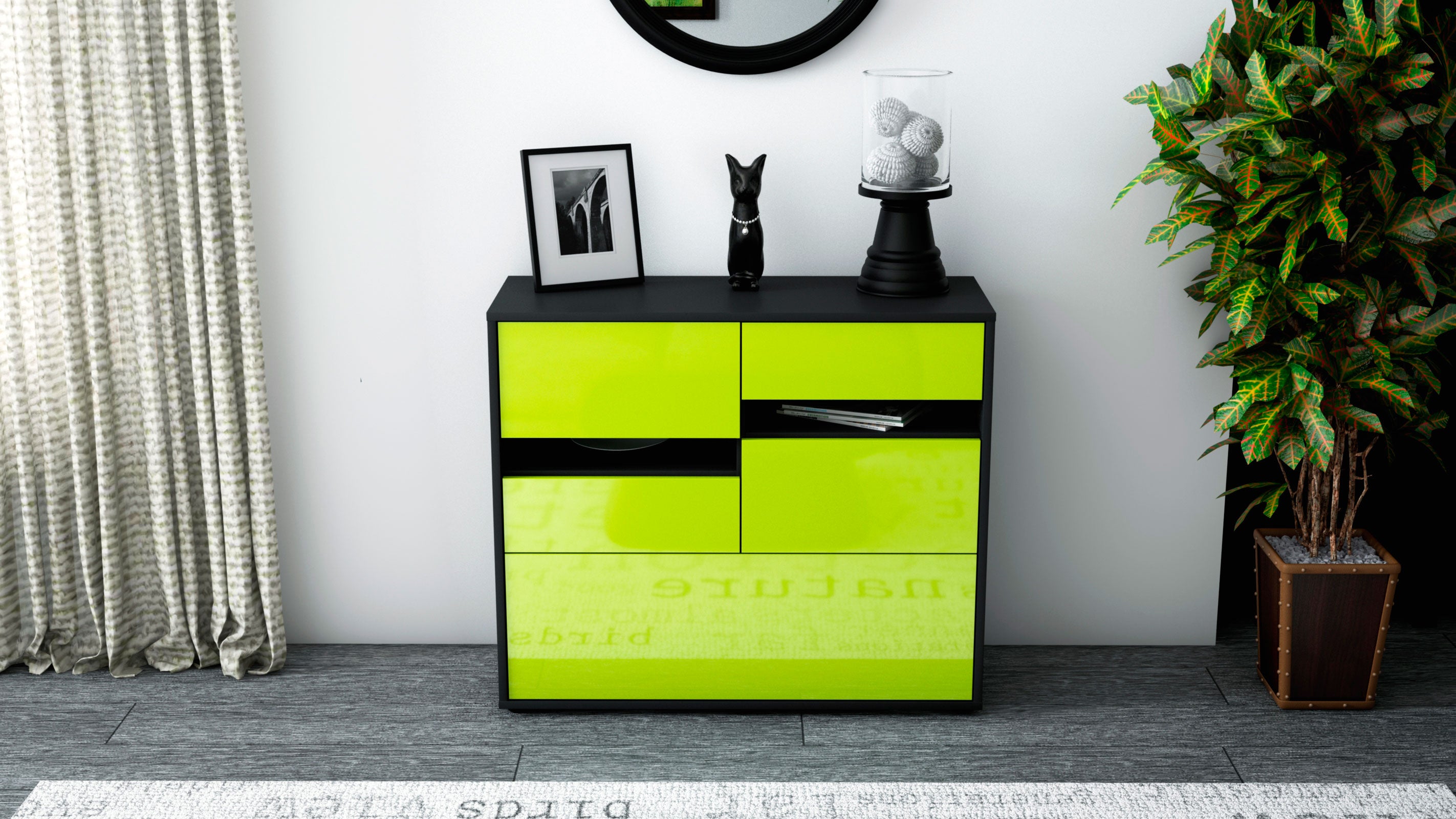 Sideboard - Daria - Design Hochglanz - Freistehend mit Push to open  92 cm Anthrazit