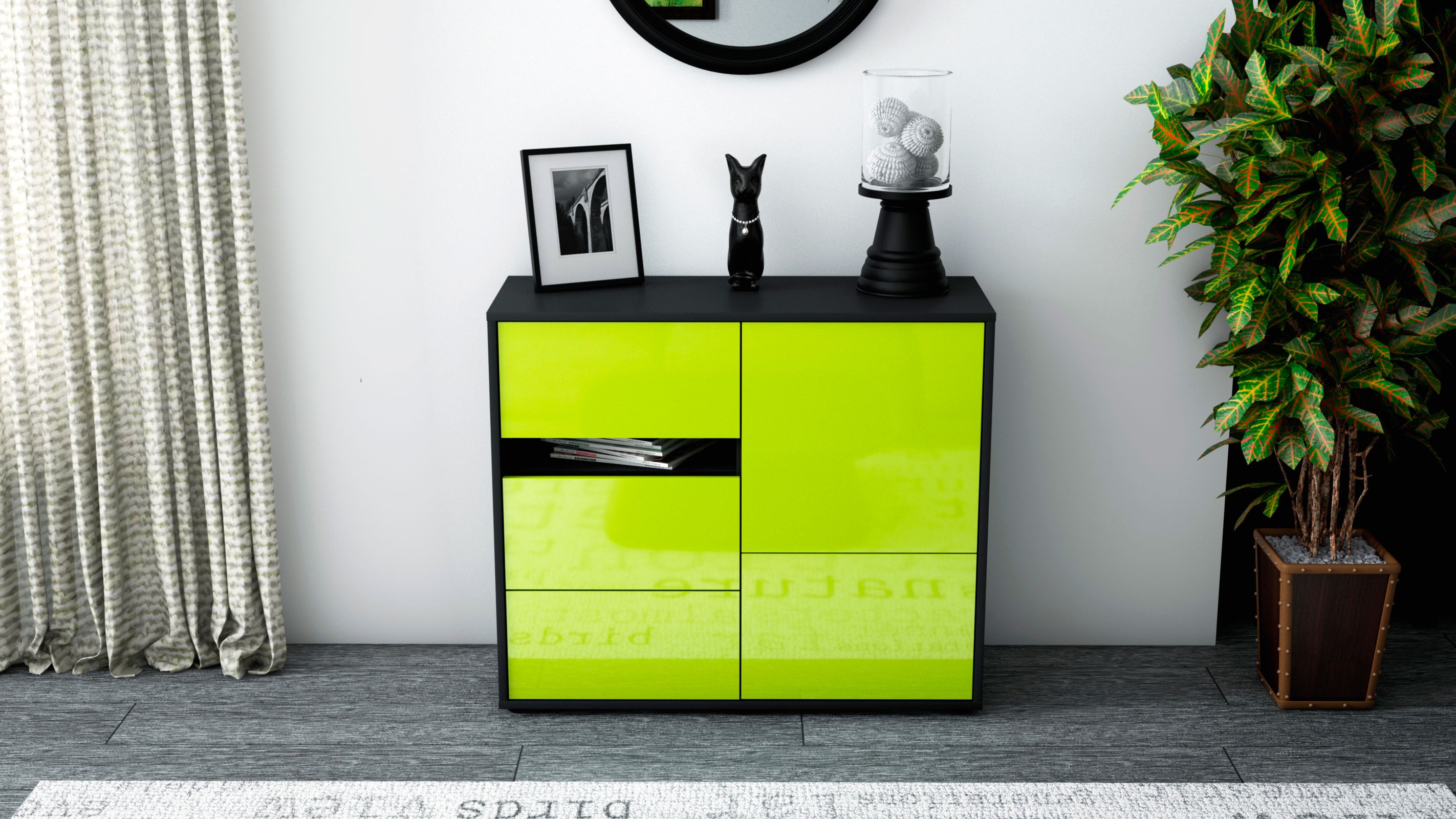 Sideboard - Davina - Design Hochglanz - Freistehend mit Push to open  92 cm Anthrazit