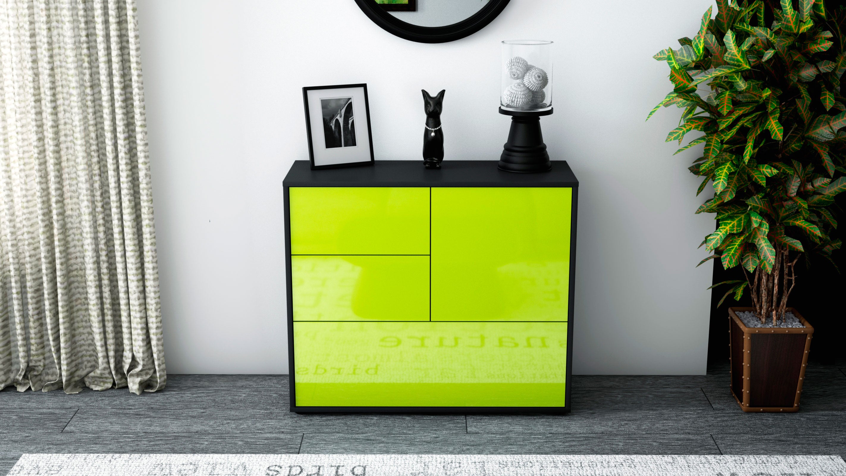 Sideboard - Deanna - Design Hochglanz - Freistehend mit Push to open  92 cm Anthrazit
