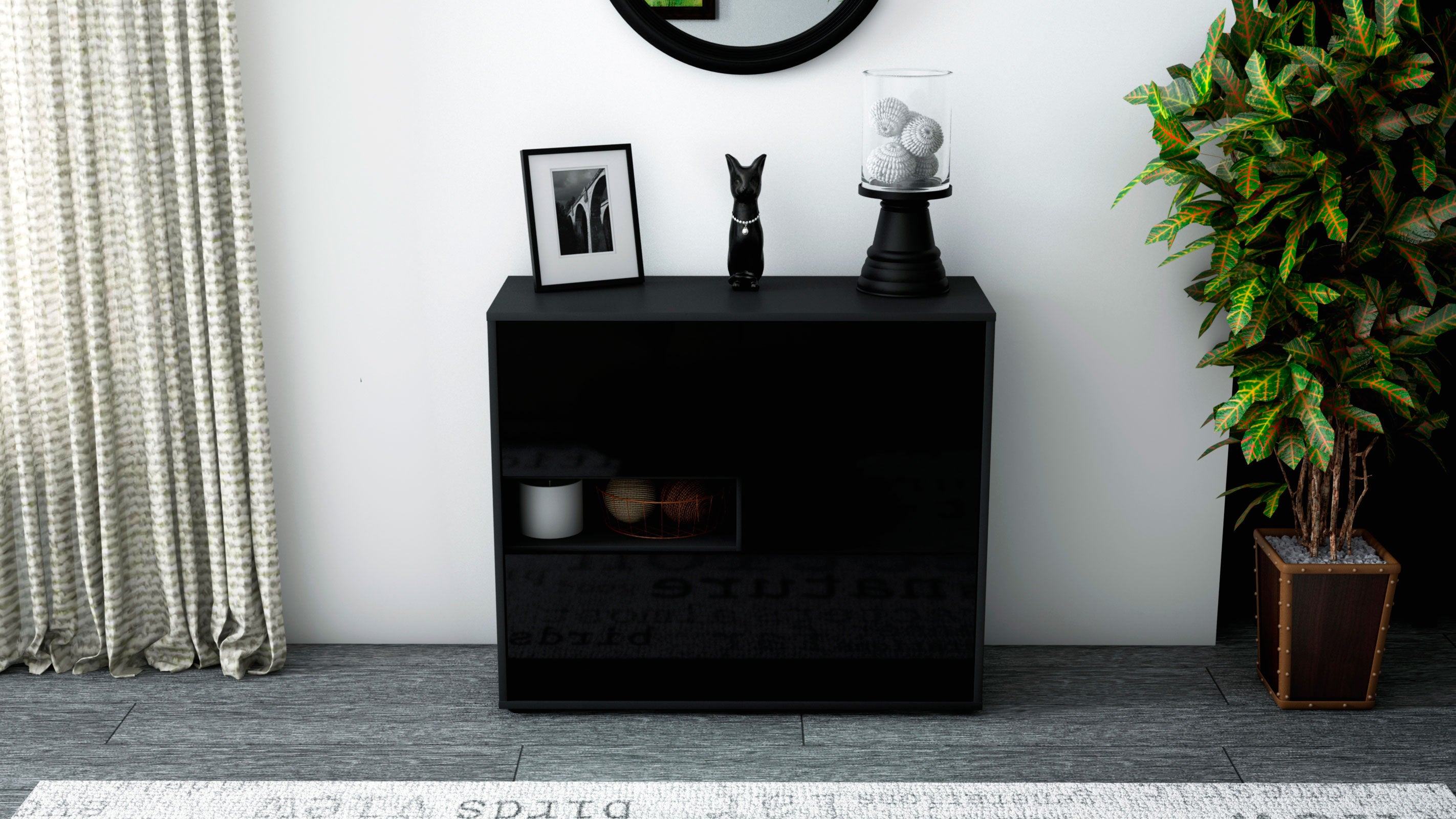 Sideboard - Debora - Design Hochglanz - Freistehend mit Push to open  92 cm Anthrazit