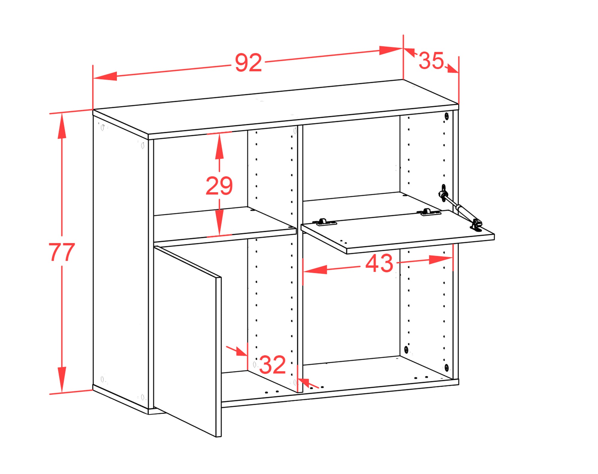 Sideboard - Carola - Design Holzdekor - Freistehend mit Push to open  92 cm Anthrazit