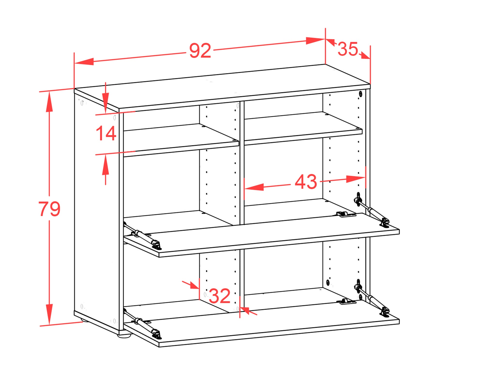 Sideboard - Cosma - Design Hochglanz - Freistehend mit Push to open  92 cm Anthrazit