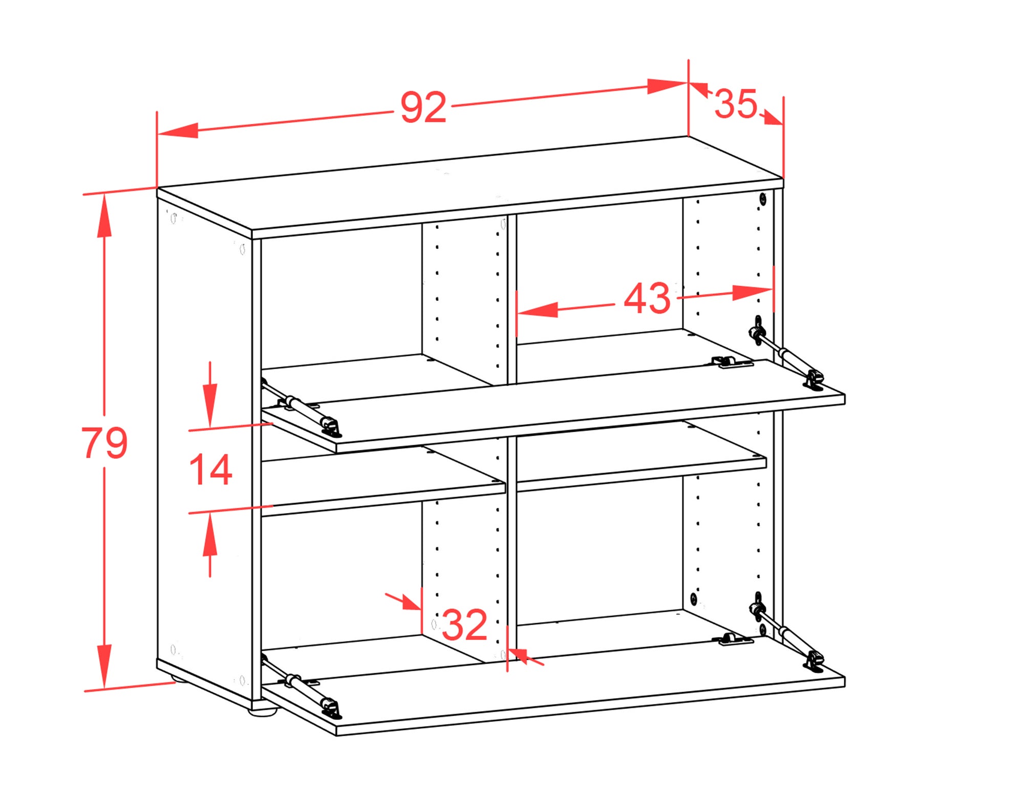 Sideboard - Dalia - Design Farbakzent - Freistehend mit Push to open  92 cm Anthrazit