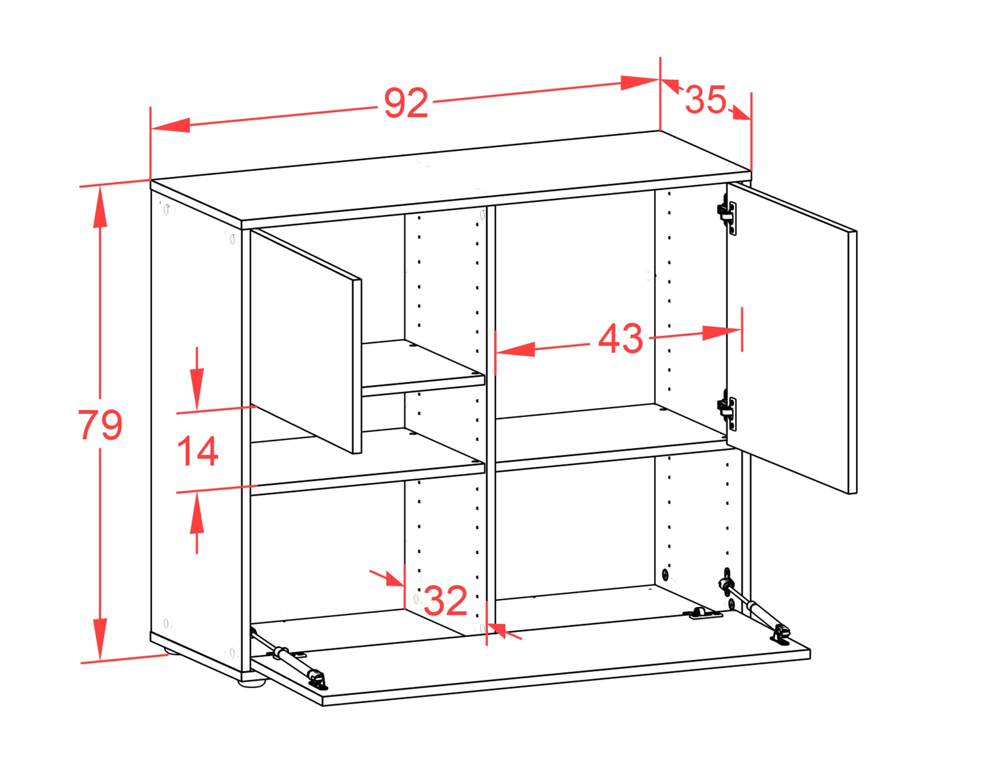 Sideboard - Debora - Design Farbakzent - Freistehend mit Push to open  92 cm Anthrazit