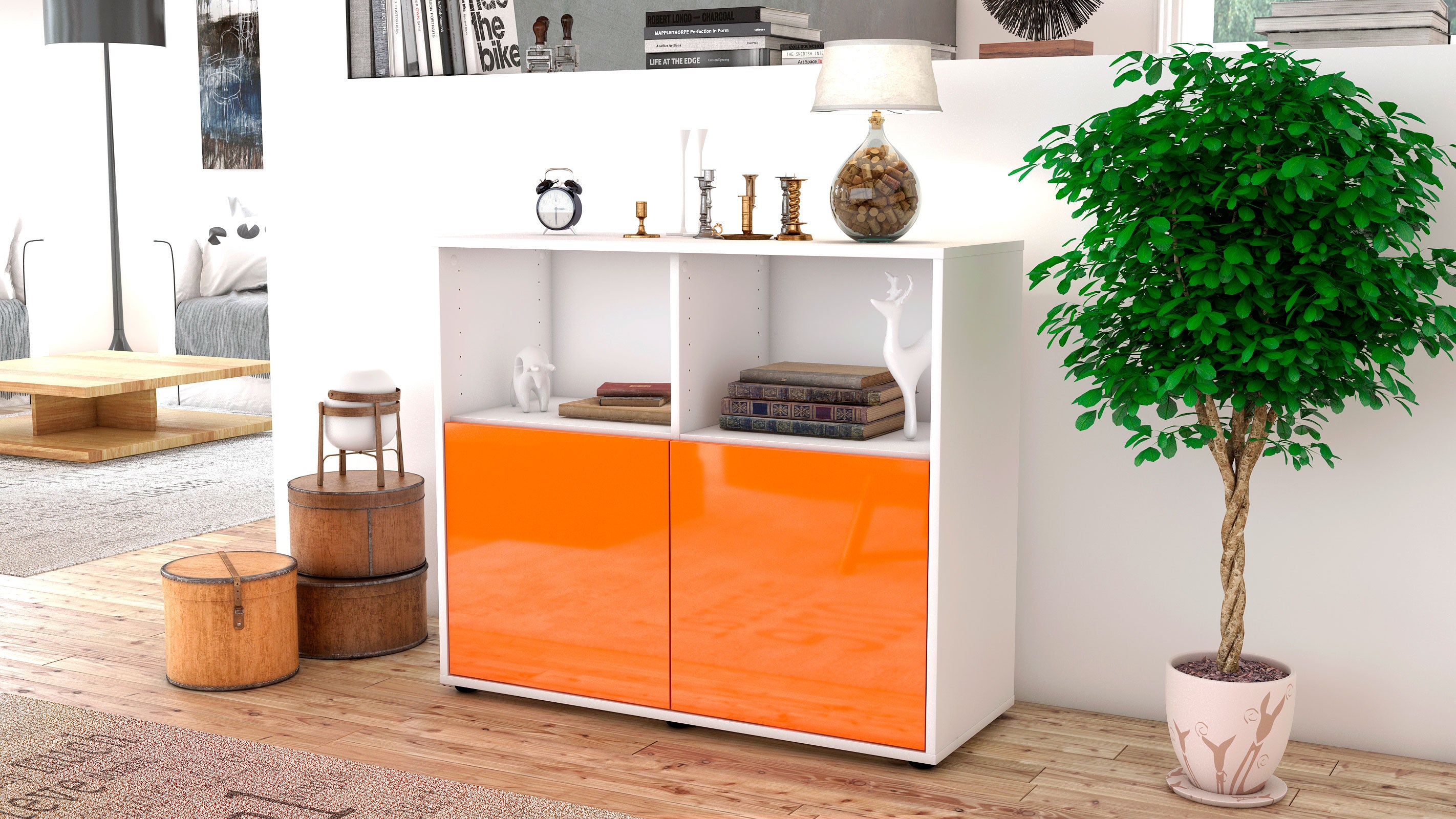 Sideboard - Camilla - Design Hochglanz - Freistehend mit Push to open  92 cm Weiss