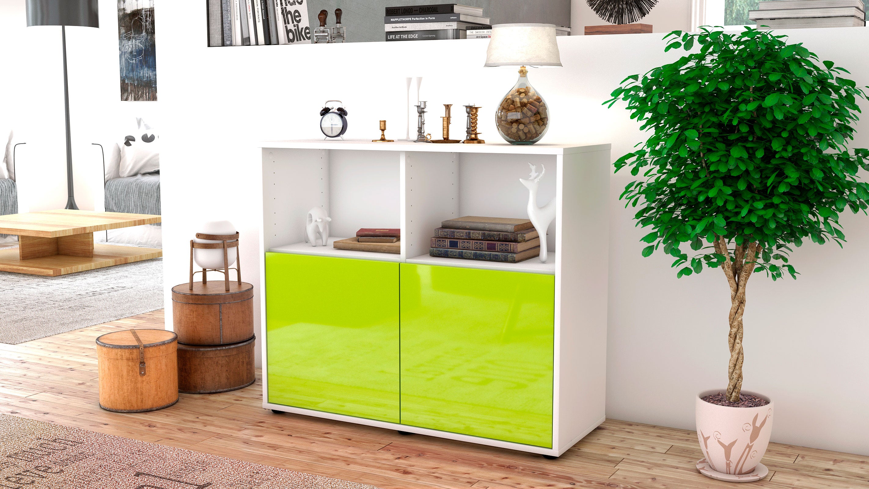 Sideboard - Camilla - Design Hochglanz - Freistehend mit Push to open  92 cm Weiss