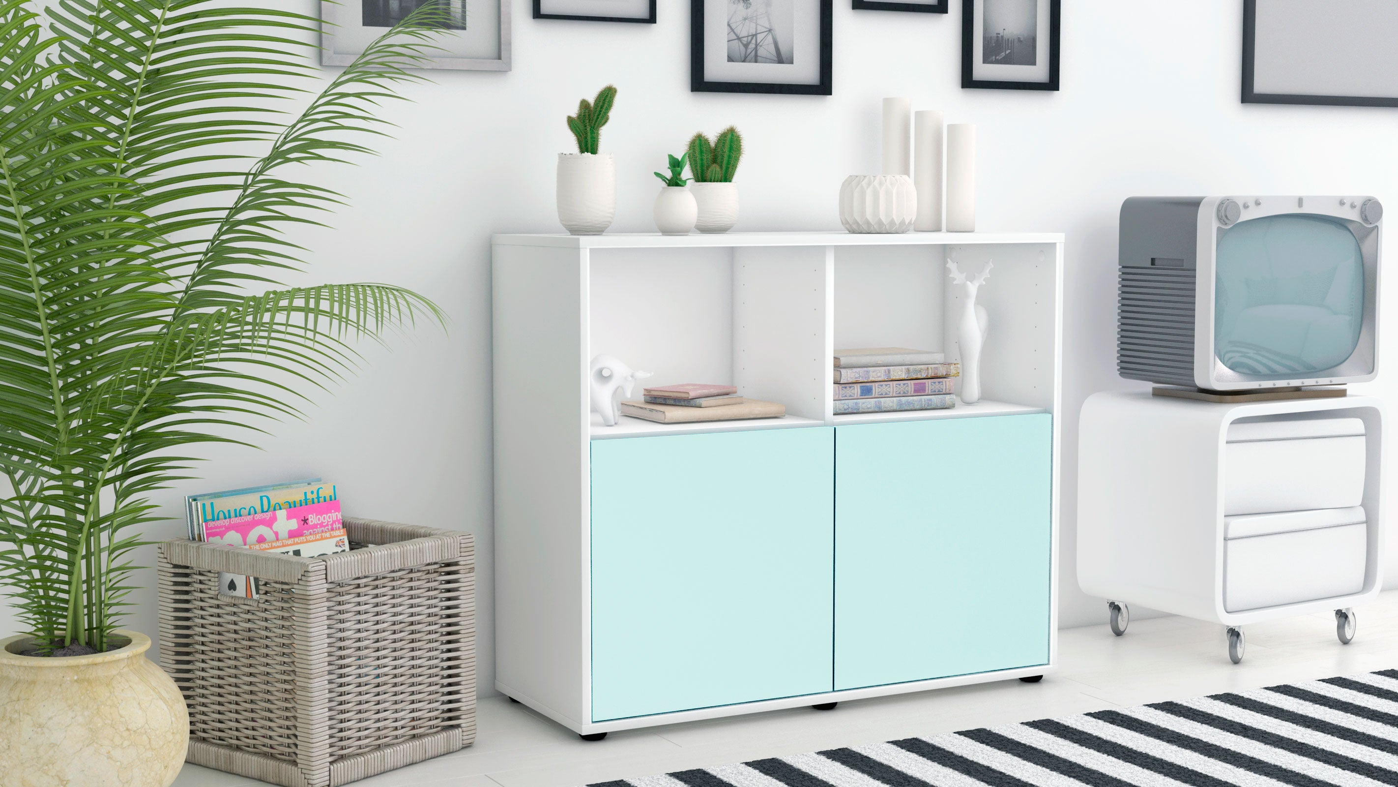 Sideboard - Camilla - Design Farbakzent - Freistehend mit Push to open  92 cm Weiss