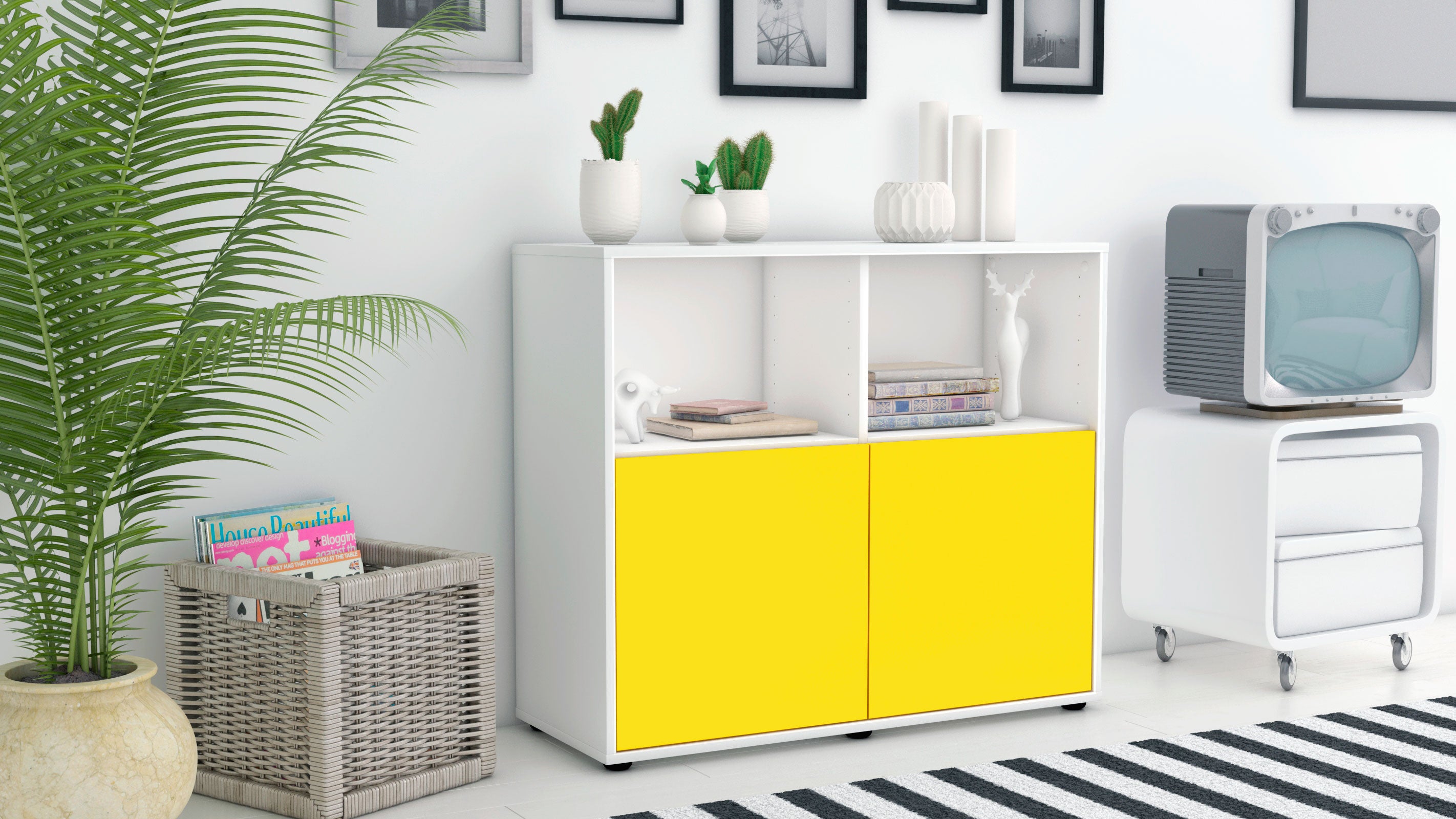 Sideboard - Camilla - Design Farbakzent - Freistehend mit Push to open  92 cm Weiss