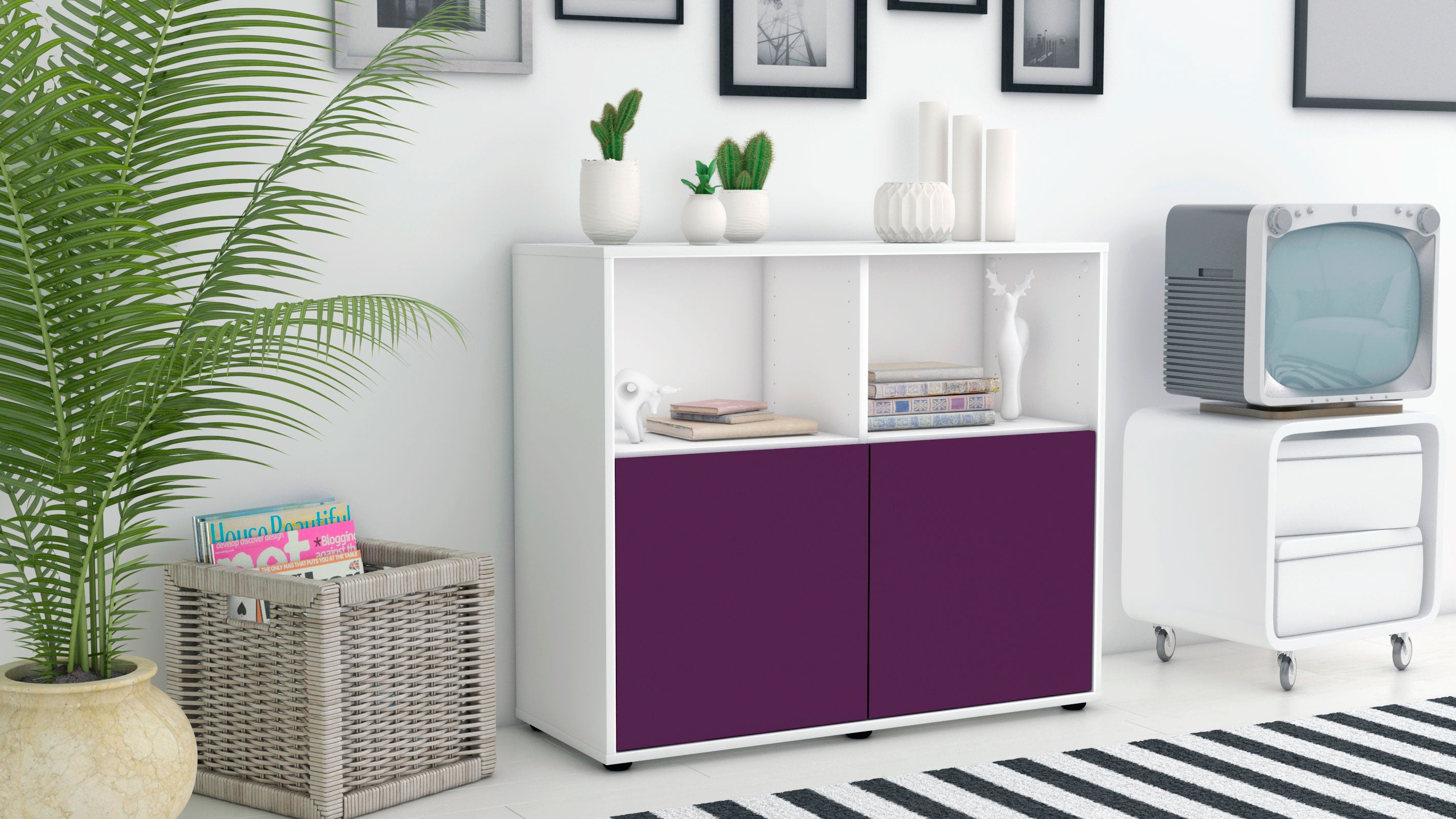 Sideboard - Camilla - Design Farbakzent - Freistehend mit Push to open  92 cm Weiss