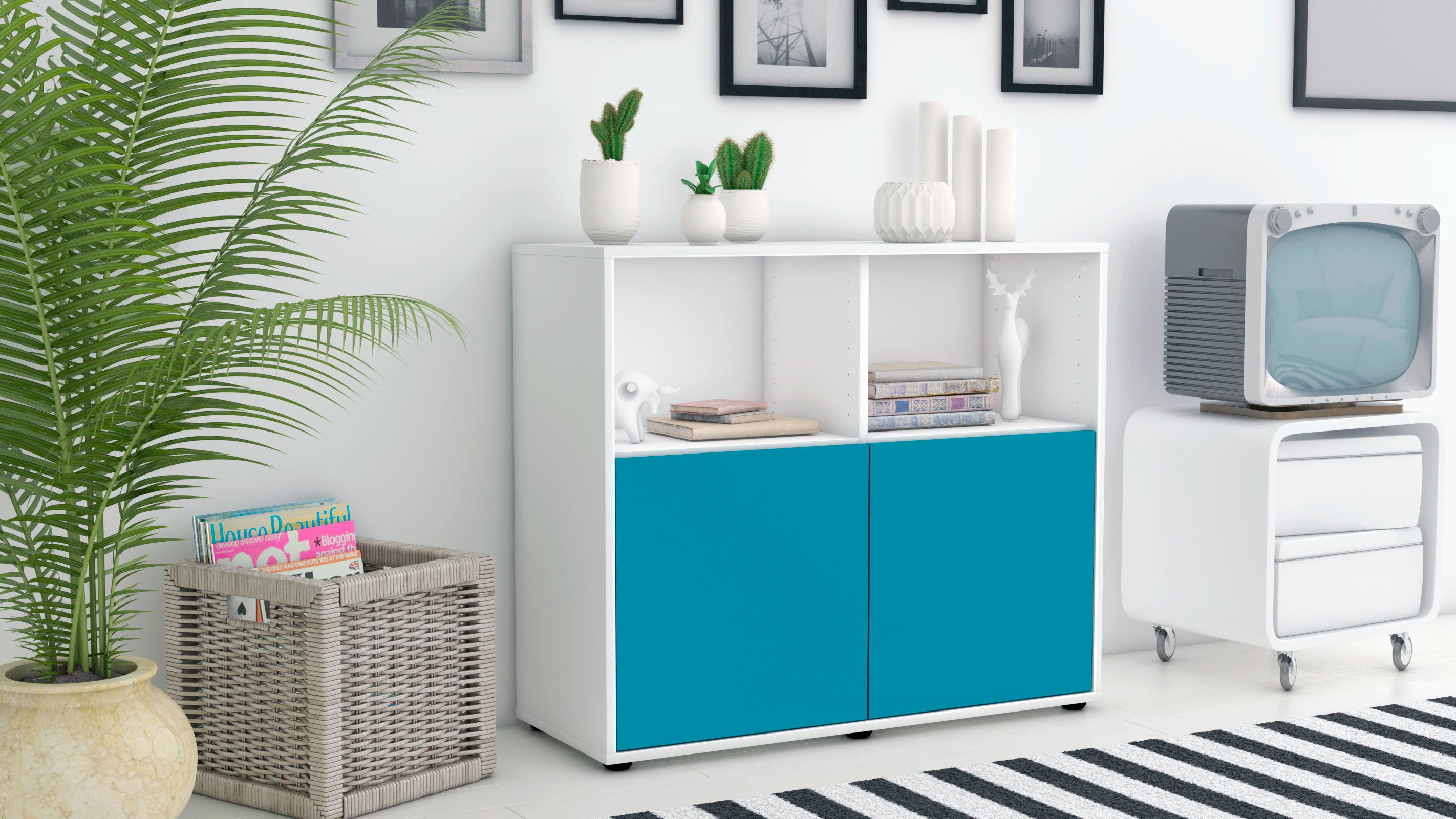 Sideboard - Camilla - Design Farbakzent - Freistehend mit Push to open  92 cm Weiss