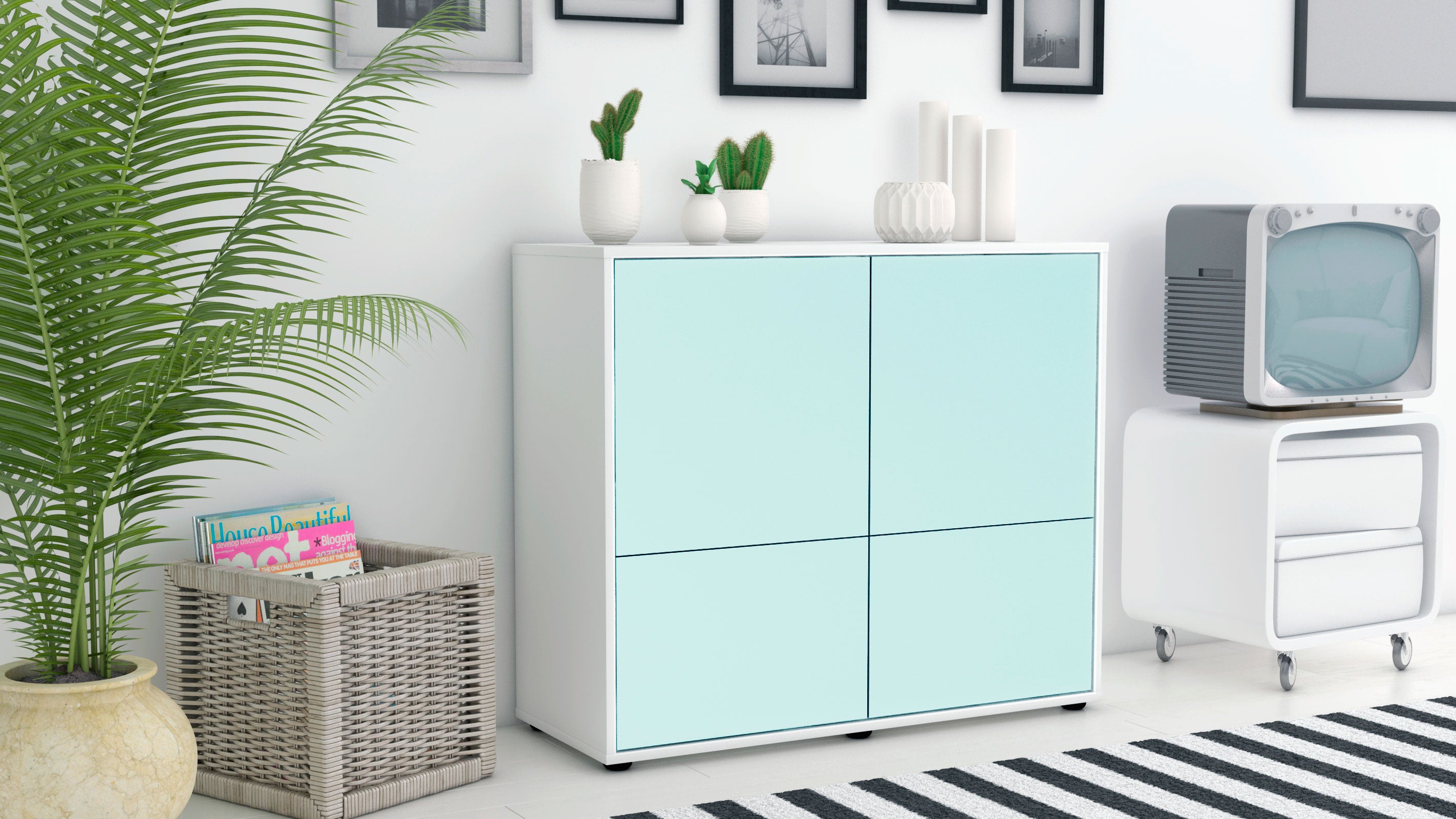 Sideboard - Cara - Design Farbakzent - Freistehend mit Push to open  92 cm Weiss