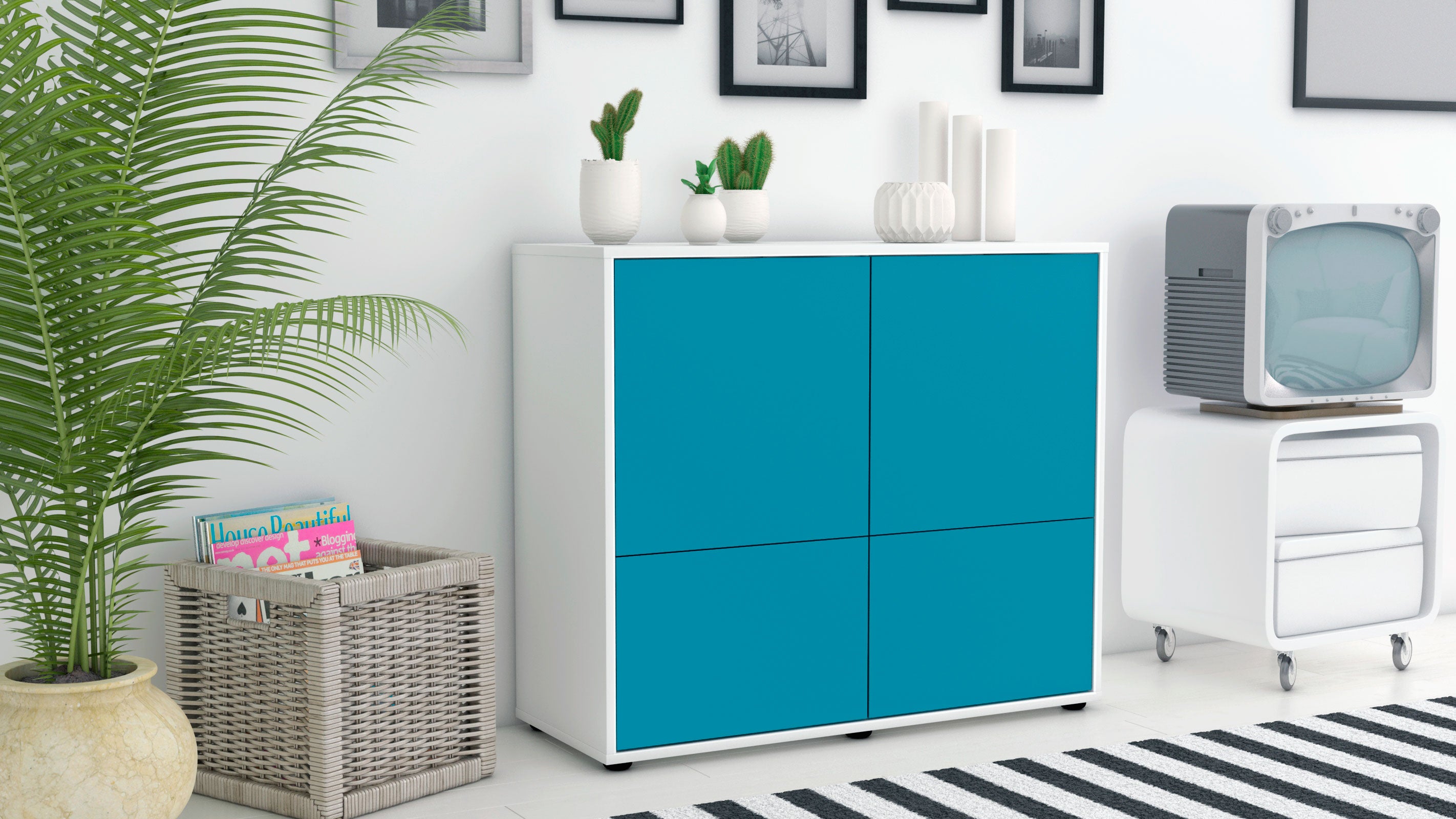 Sideboard - Cara - Design Farbakzent - Freistehend mit Push to open  92 cm Weiss