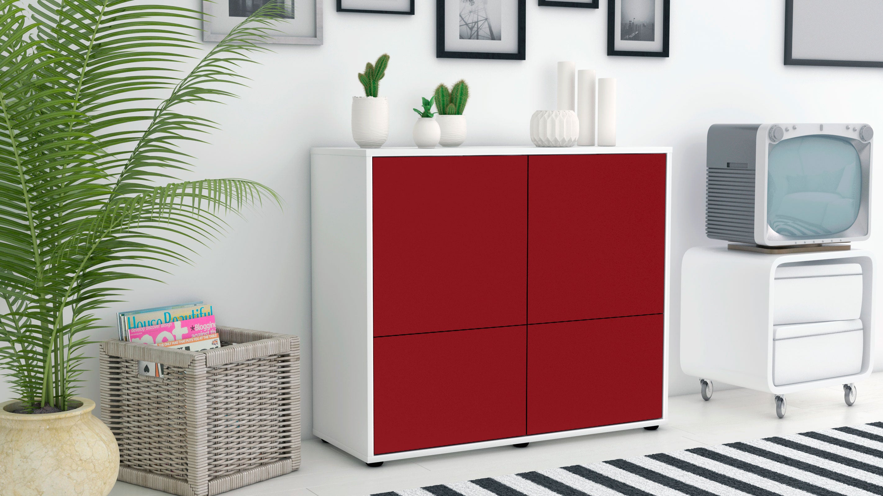 Sideboard - Cara - Design Farbakzent - Freistehend mit Push to open  92 cm Weiss