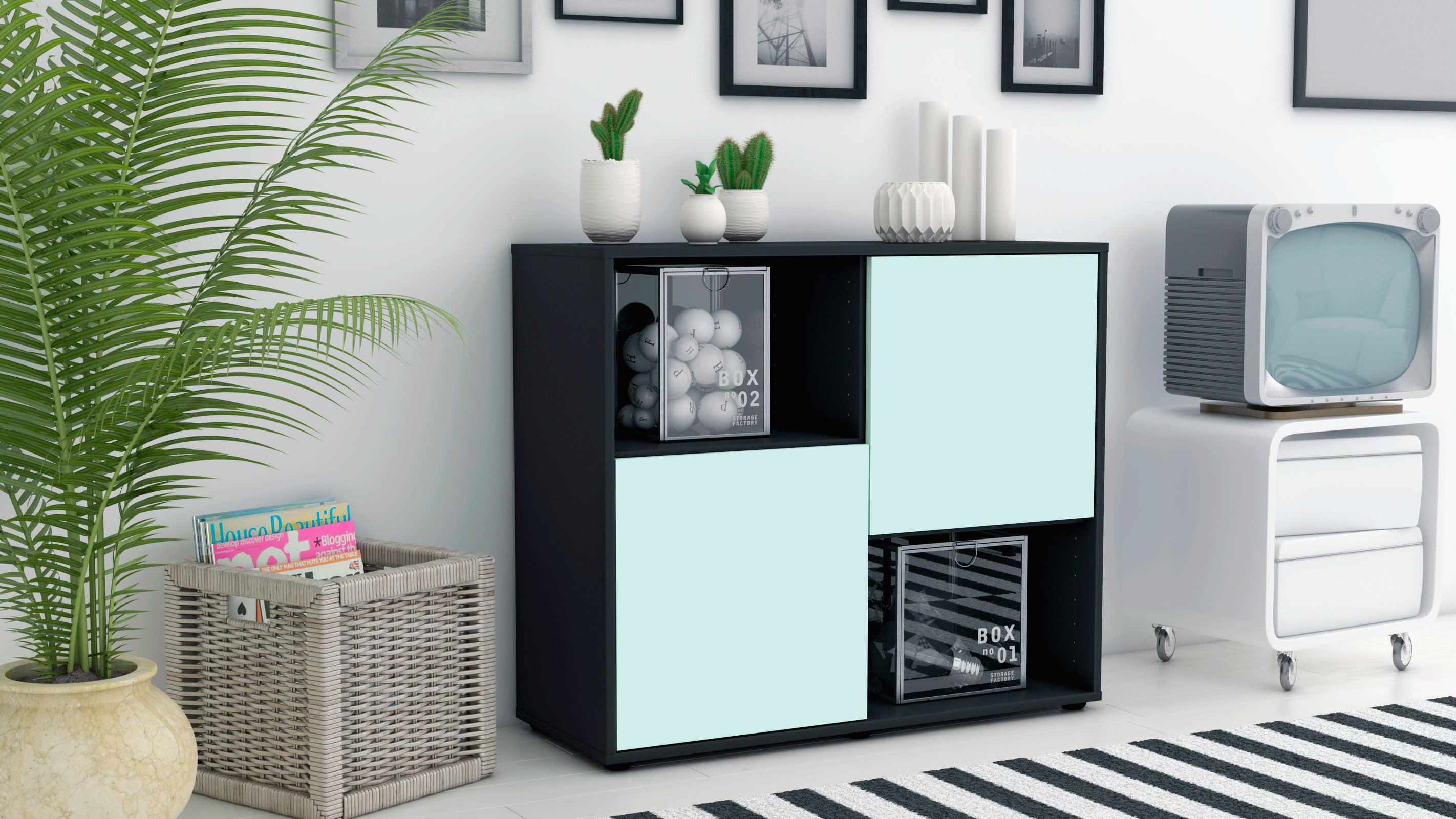 Sideboard - Caralina - Design Farbakzent - Freistehend mit Push to open  92 cm Anthrazit